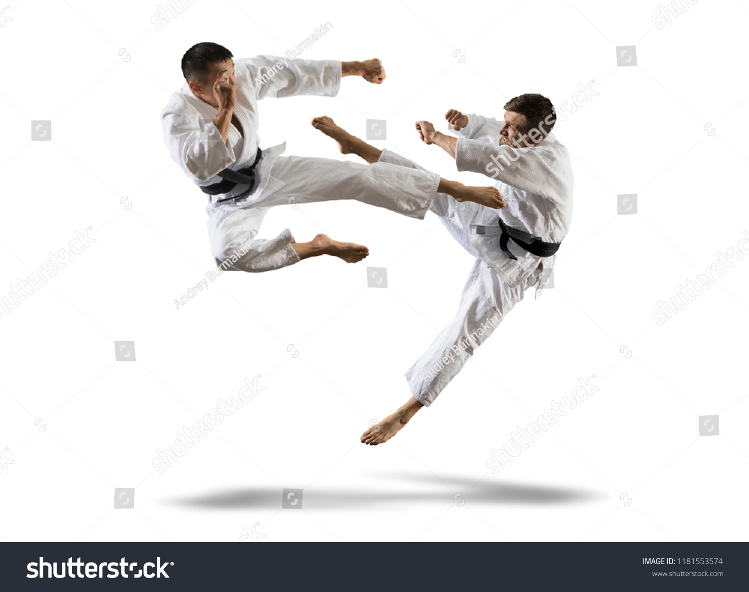 Martial arts masters, karate practice. Isolated background #1181553574