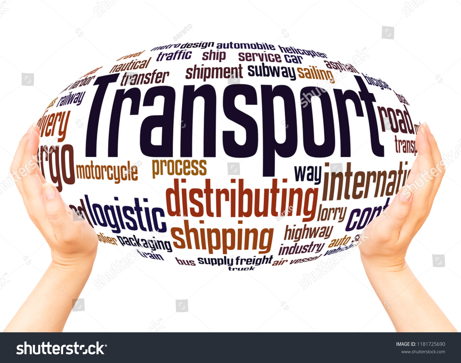 Transport word cloud hand sphere hand sphere concept on white background. #1181725690