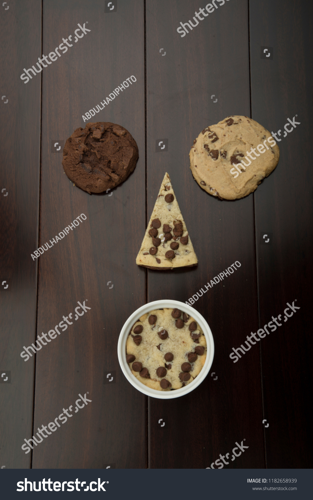 multi cookies like pizza cookies and chocolate cookie and vanilla cookie , with cup cookie  #1182658939