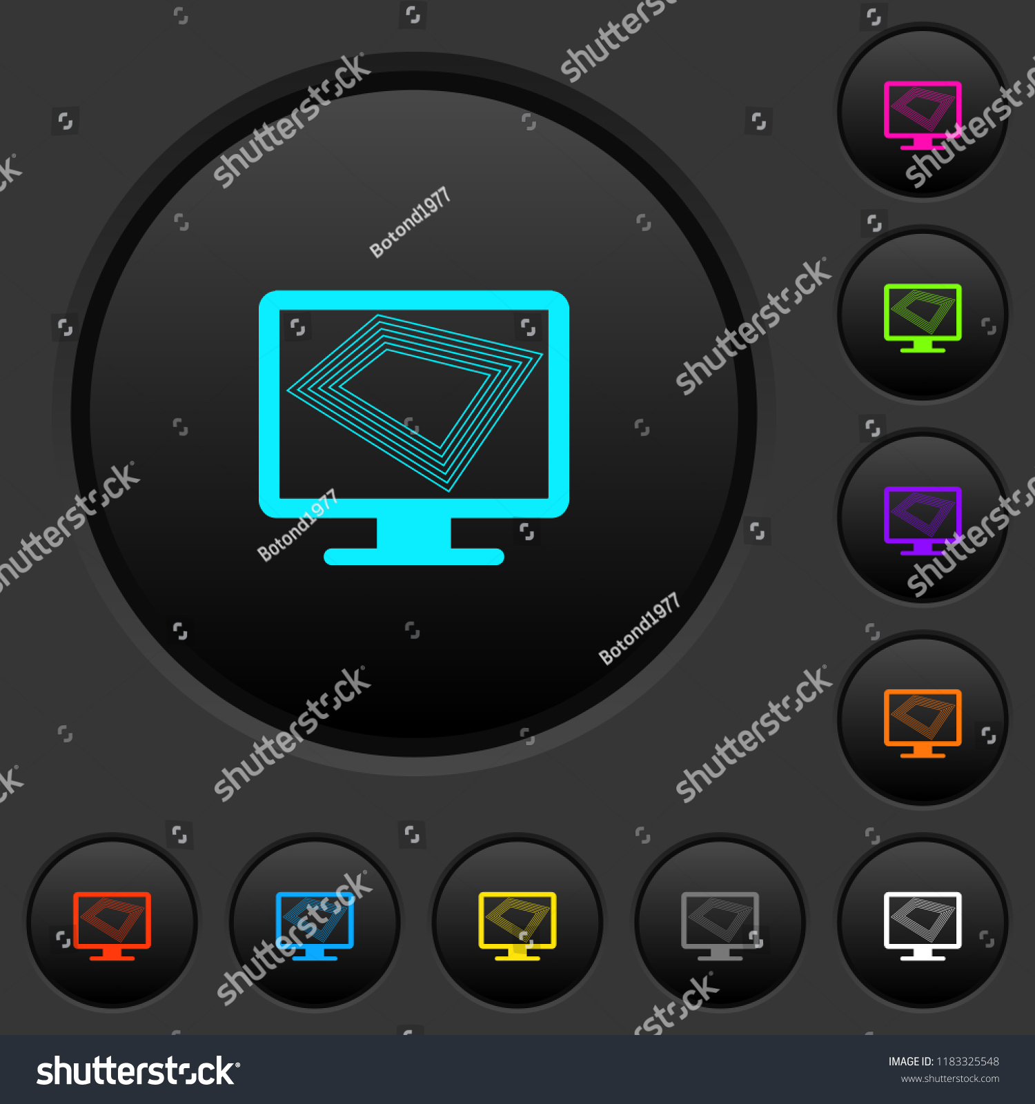 Screen saver on monitor dark push buttons with - Royalty Free Stock ...