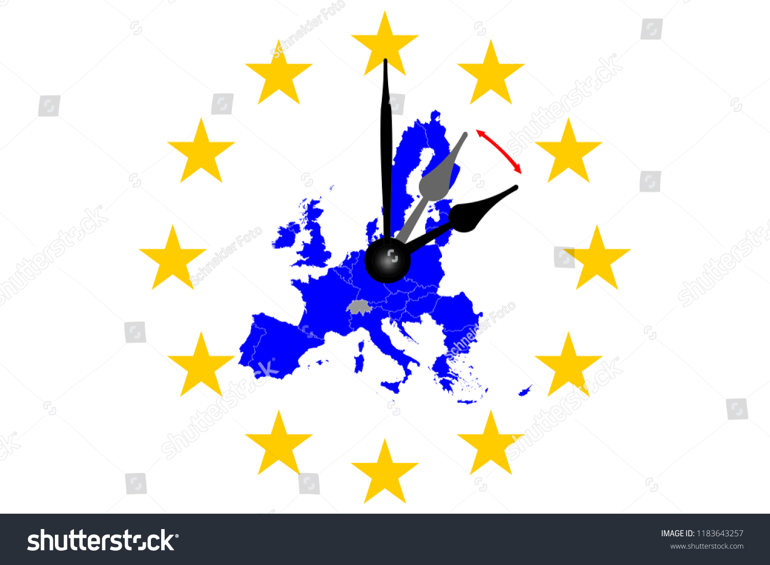 Europe Clock Change Map of Europe with Dial Royalty Free Stock Vector