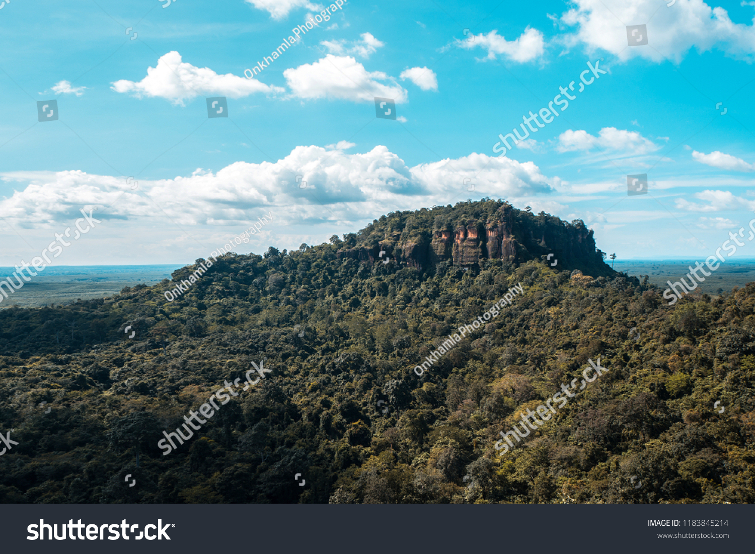 scenic view Phutok mountain Against blue sky,Beautiful travel in buengkan province thailand,mountian view background. #1183845214