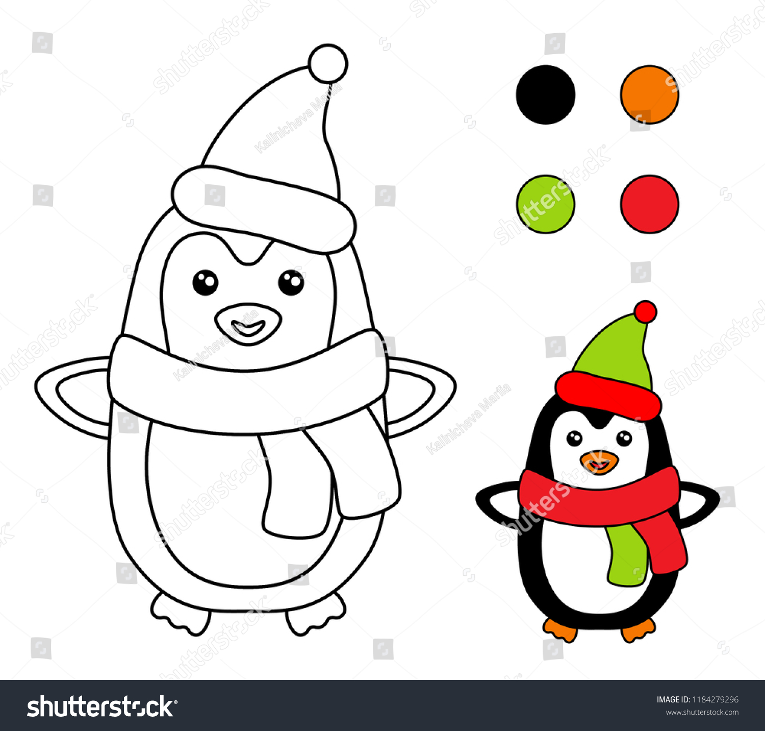 Coloring book for children. Drawing kids activity. Christmas. Penguin. #1184279296