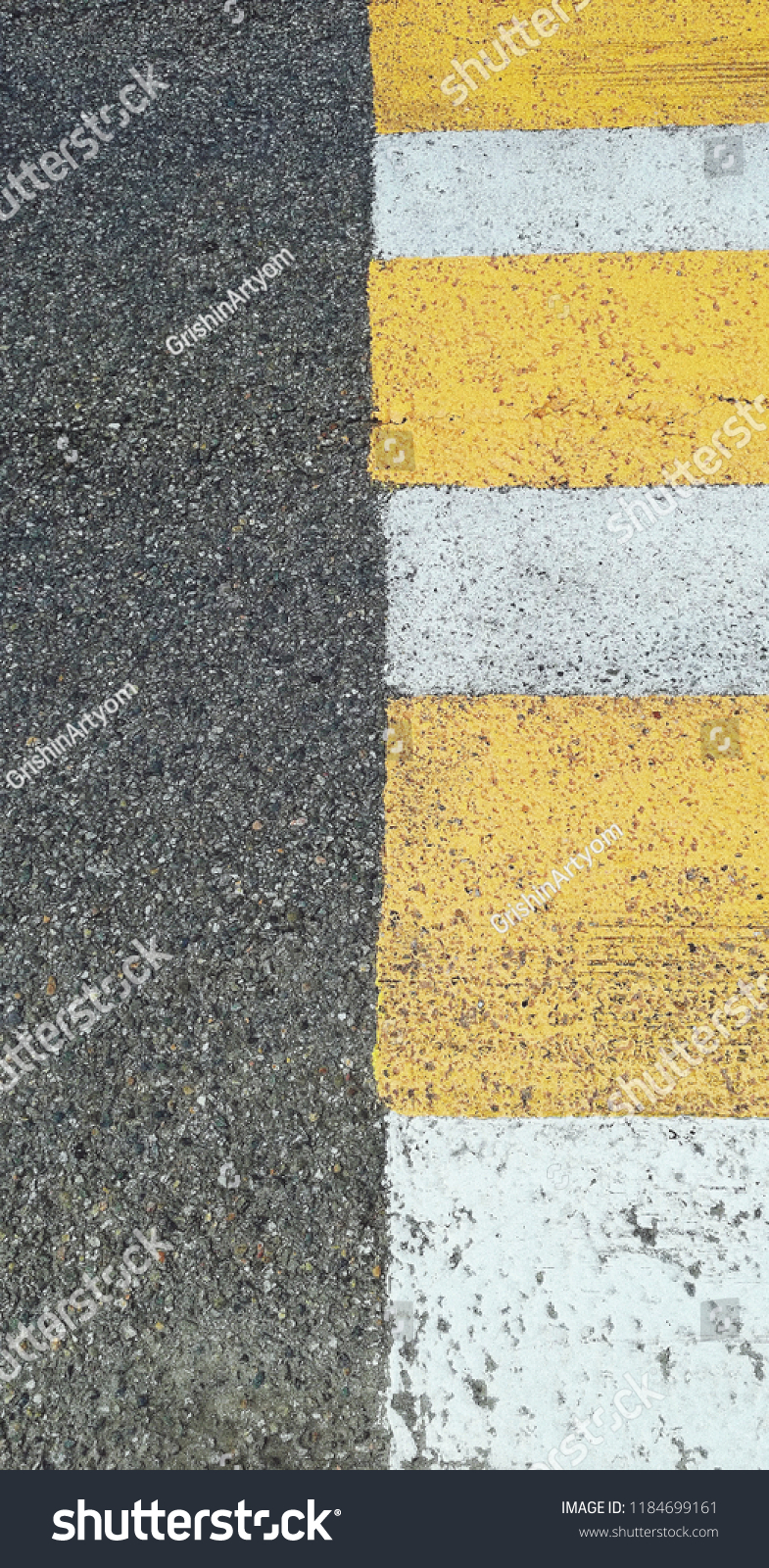 Zebra crossing - element of the Road. Gray lines, yelloy lines and White lines.  #1184699161