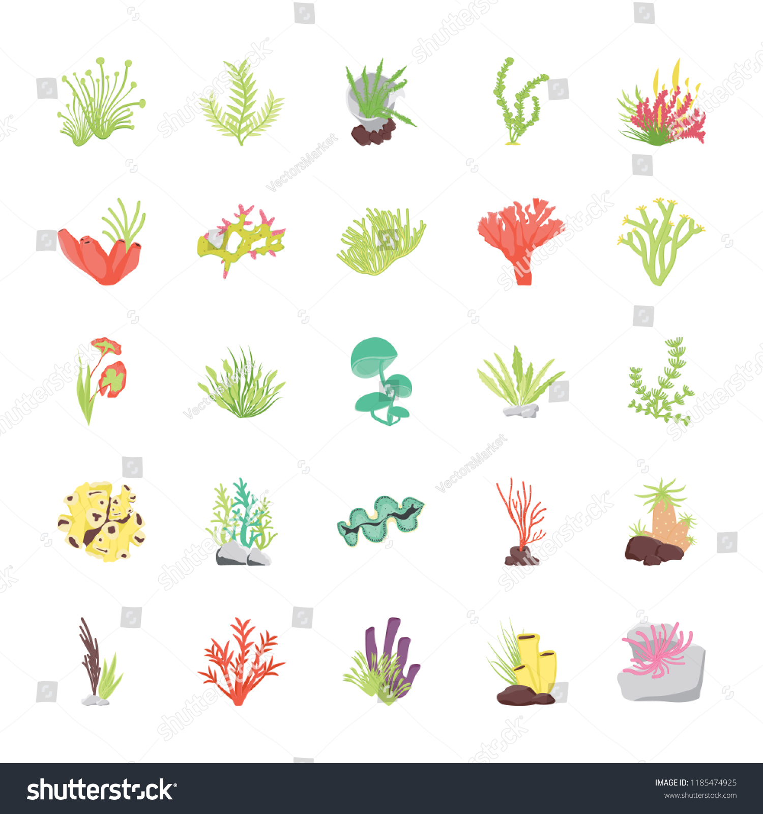 Stony Coral Reef Flat Icons - Royalty Free Stock Vector 1185474925 ...