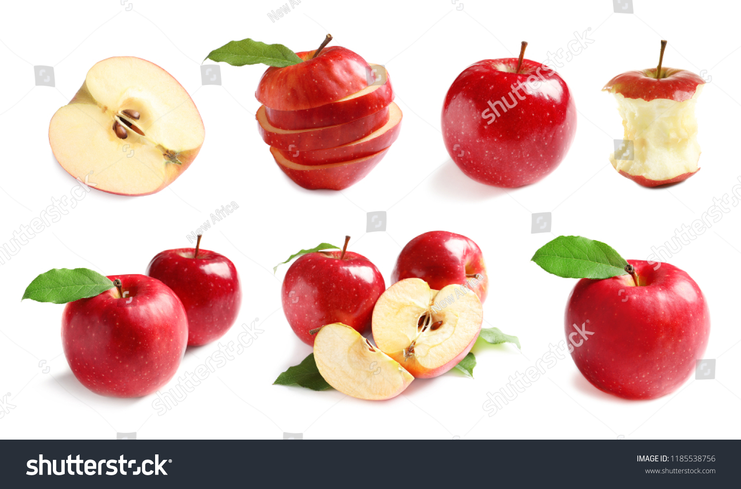 Set with delicious cut red apples on white background #1185538756