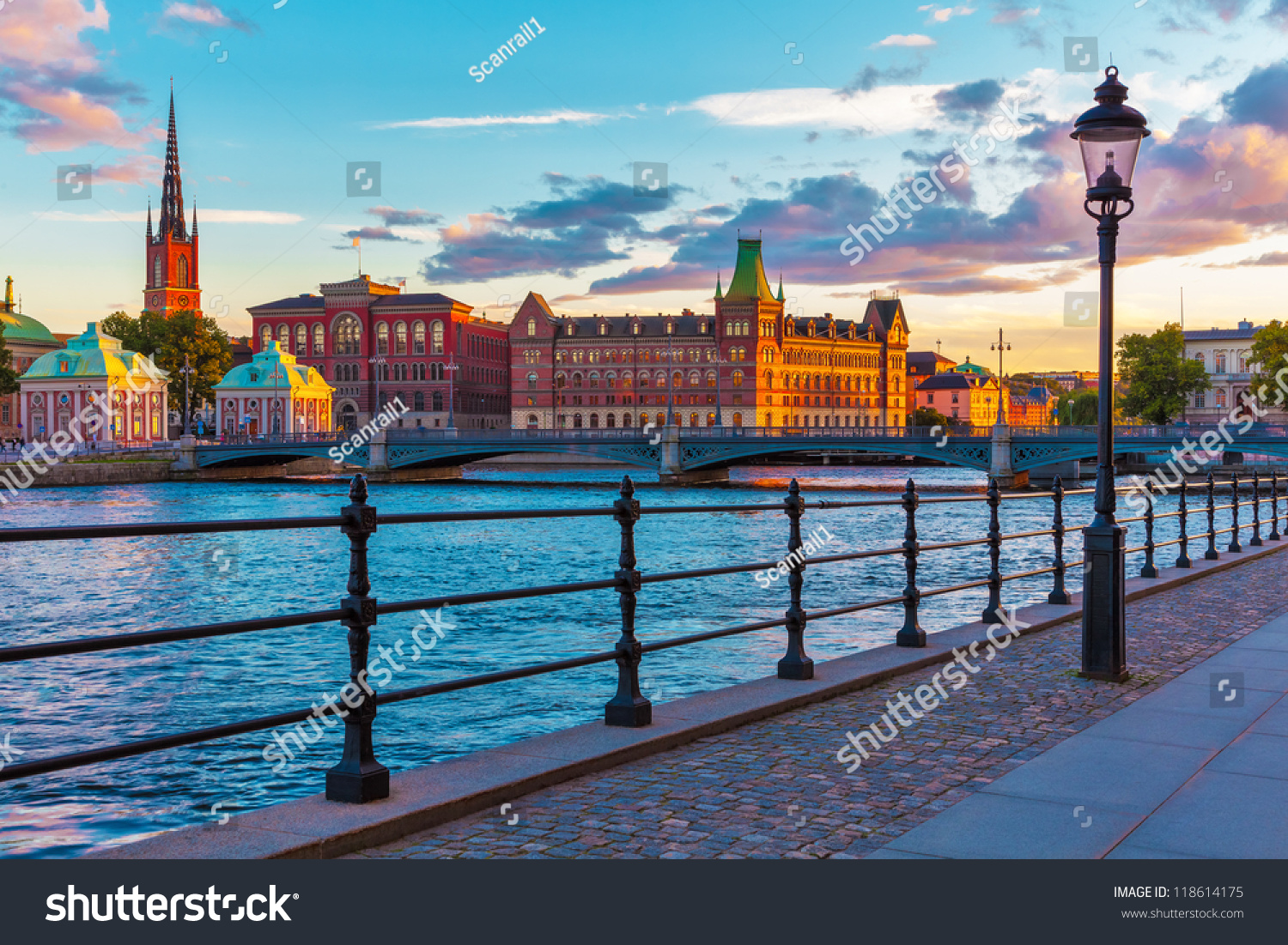 Scenic summer sunset in the Old Town (Gamla Stan) in Stockholm, Sweden #118614175