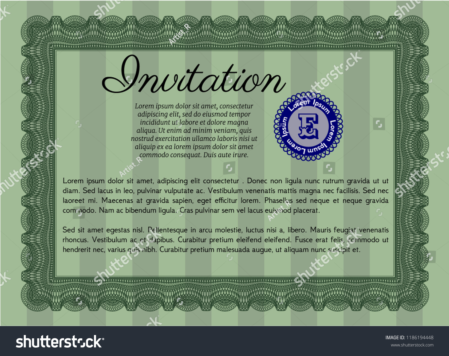 Green Formal invitation. Nice design. With complex background. Vector illustration.  #1186194448