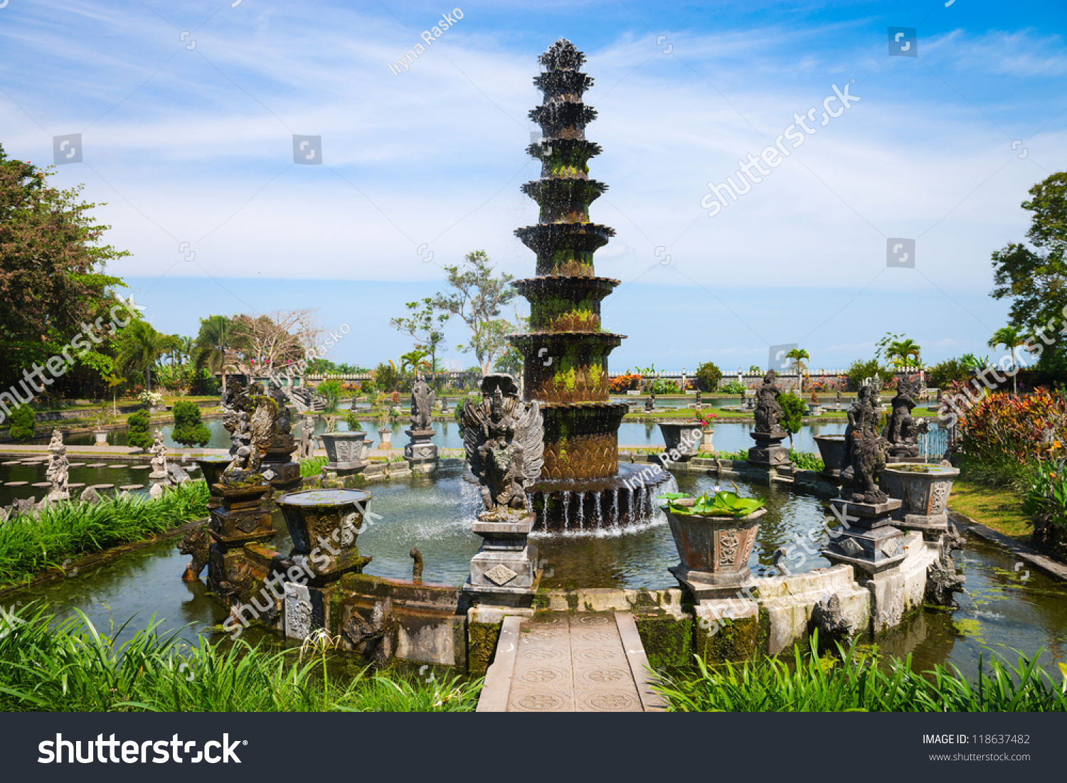 Big fountain in Royal water palace and pools Tirthagangga, Bali island, Indonesia #118637482