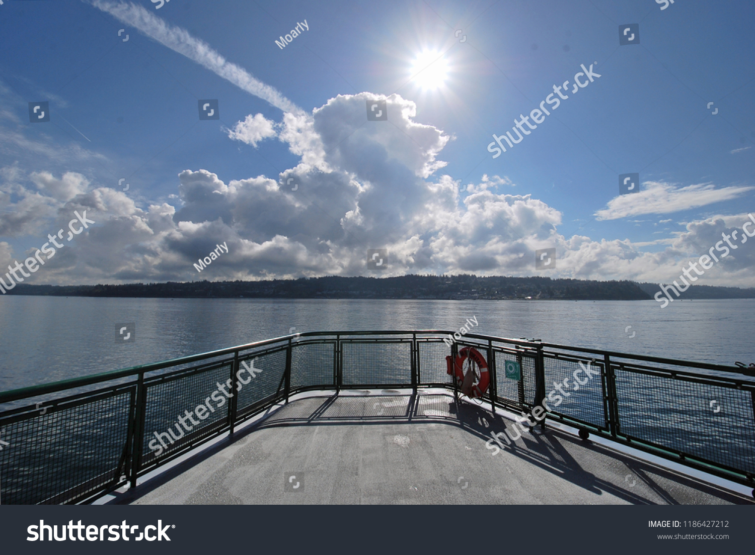 Washington State ferry on sunny day in fall in Seattle on Puget Sound #1186427212