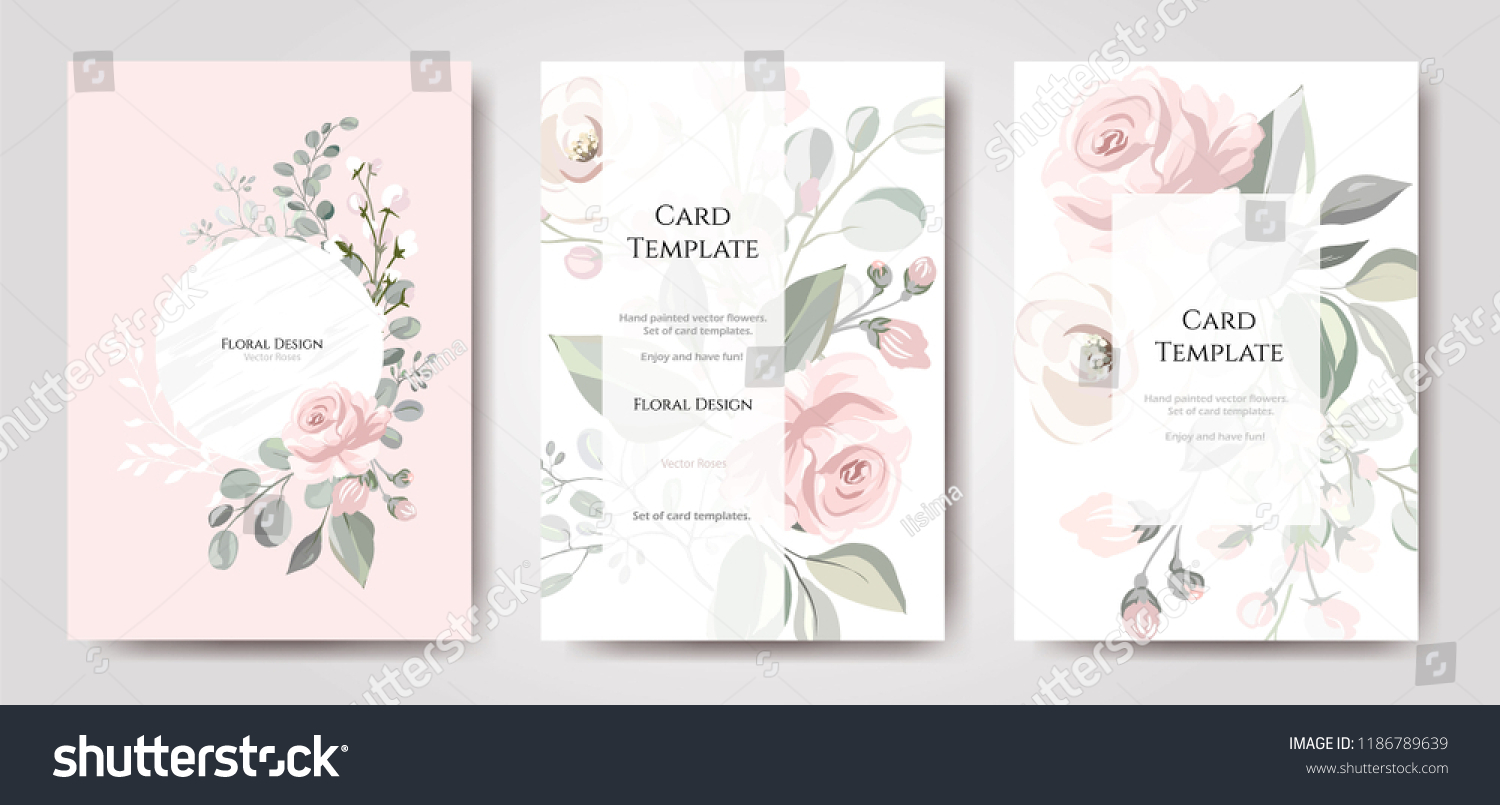 Set of card with flower rose, leaves. Wedding ornament concept. Floral poster, invite. Vector decorative greeting card or invitation design background #1186789639