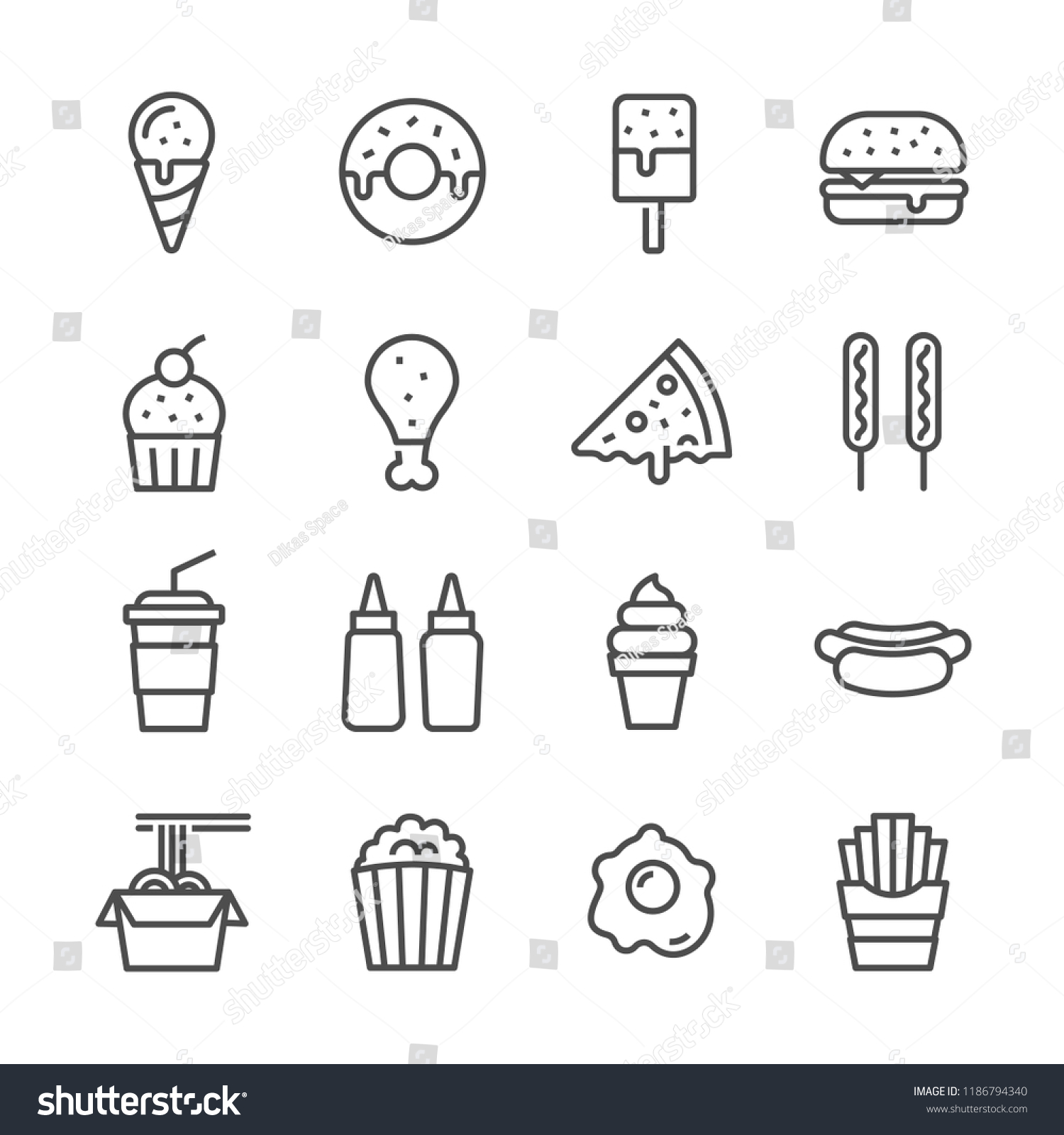Fast food outline icon set vector image #1186794340