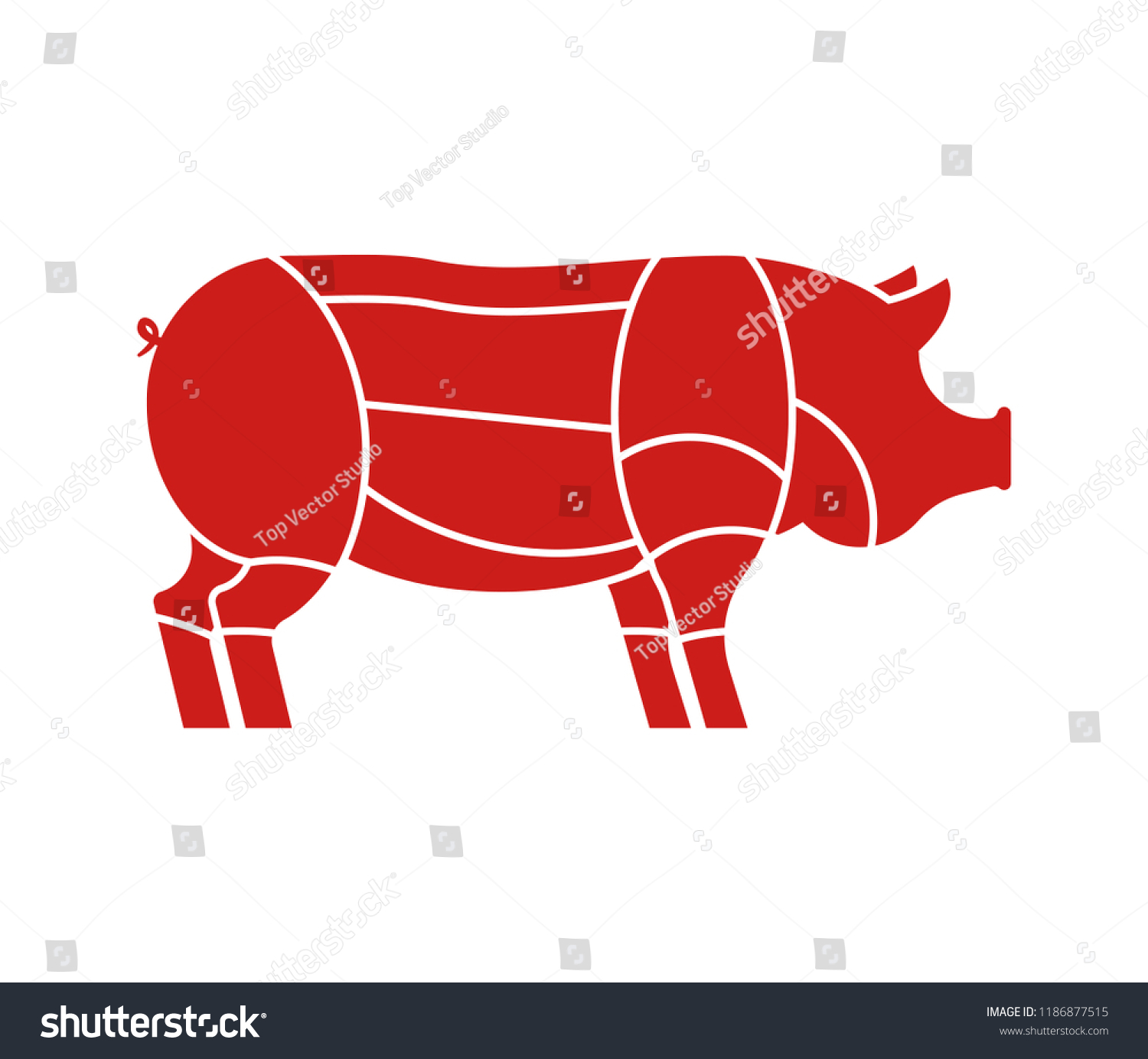 Pig cuts. Pigs Cut of meat set. Scheme of pork. - Royalty Free Stock ...