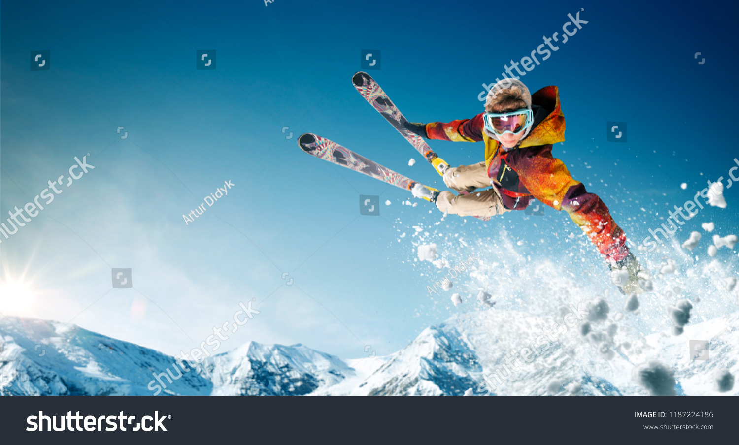 Skiing. Jumping skier. Extreme winter sports. #1187224186