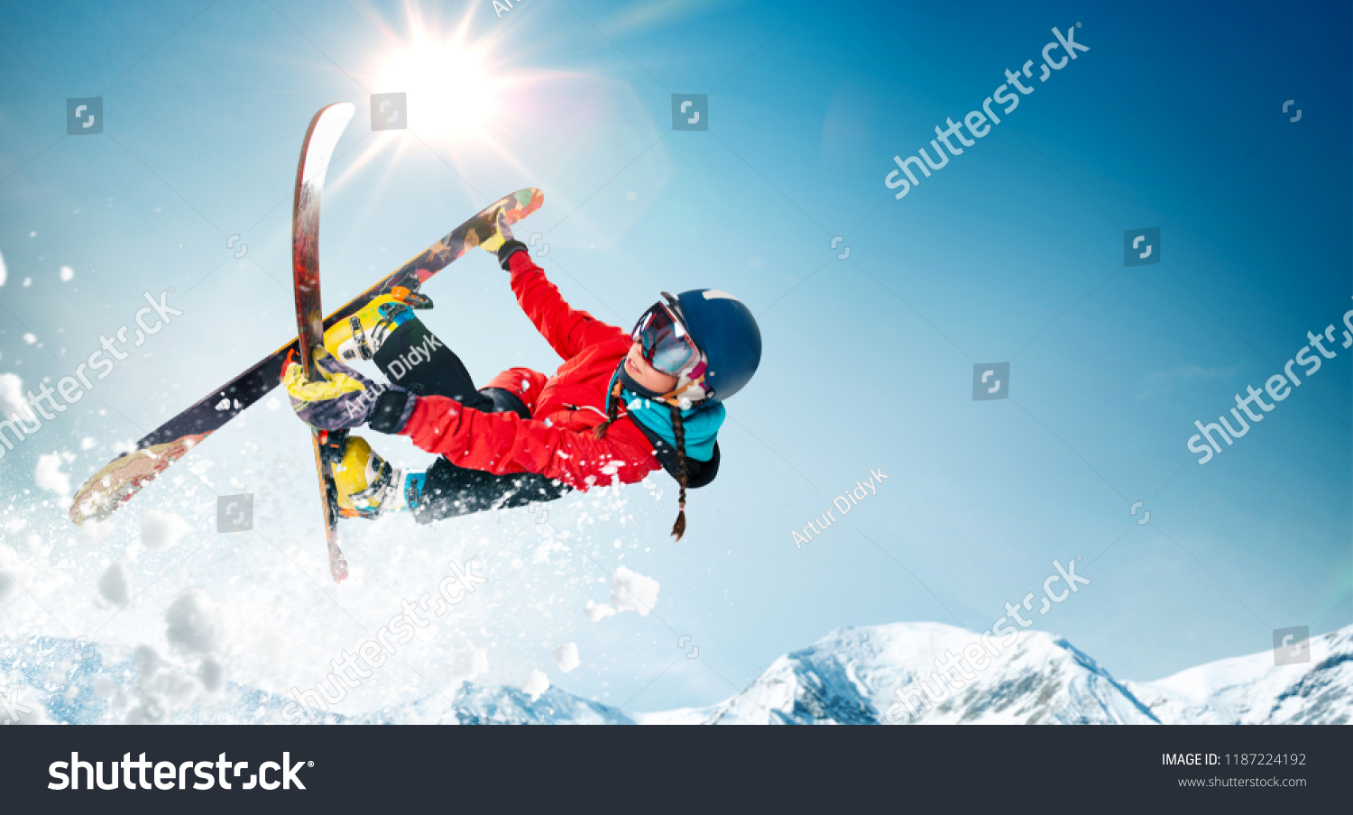 Skiing. Jumping skier. Extreme winter sports. #1187224192