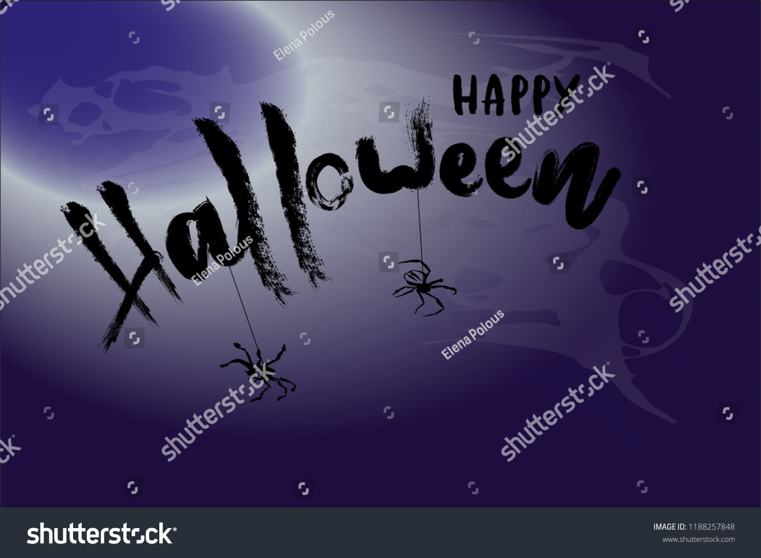 Halloween card. Vector illustration with spider and smoke. Lettering. Hand drawn #1188257848