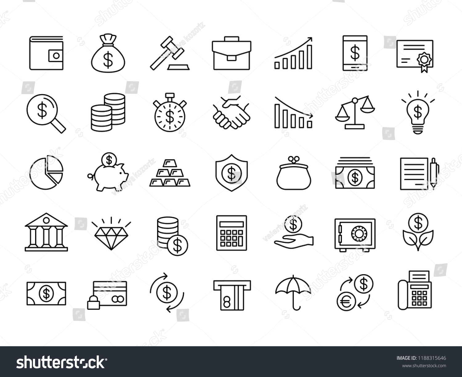 finance and money outline line black icons set #1188315646
