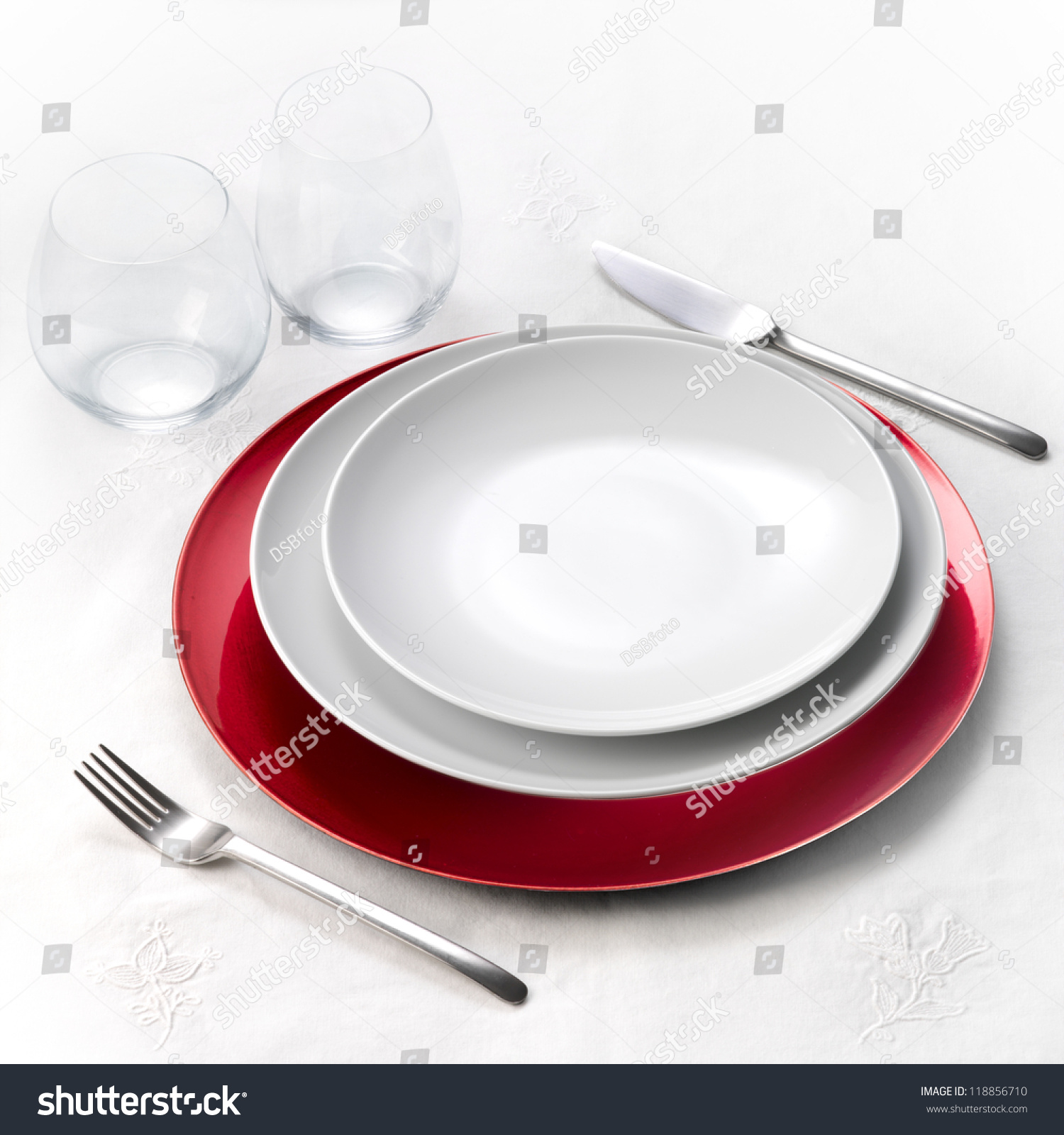 Dinner set on white tablecloth #118856710