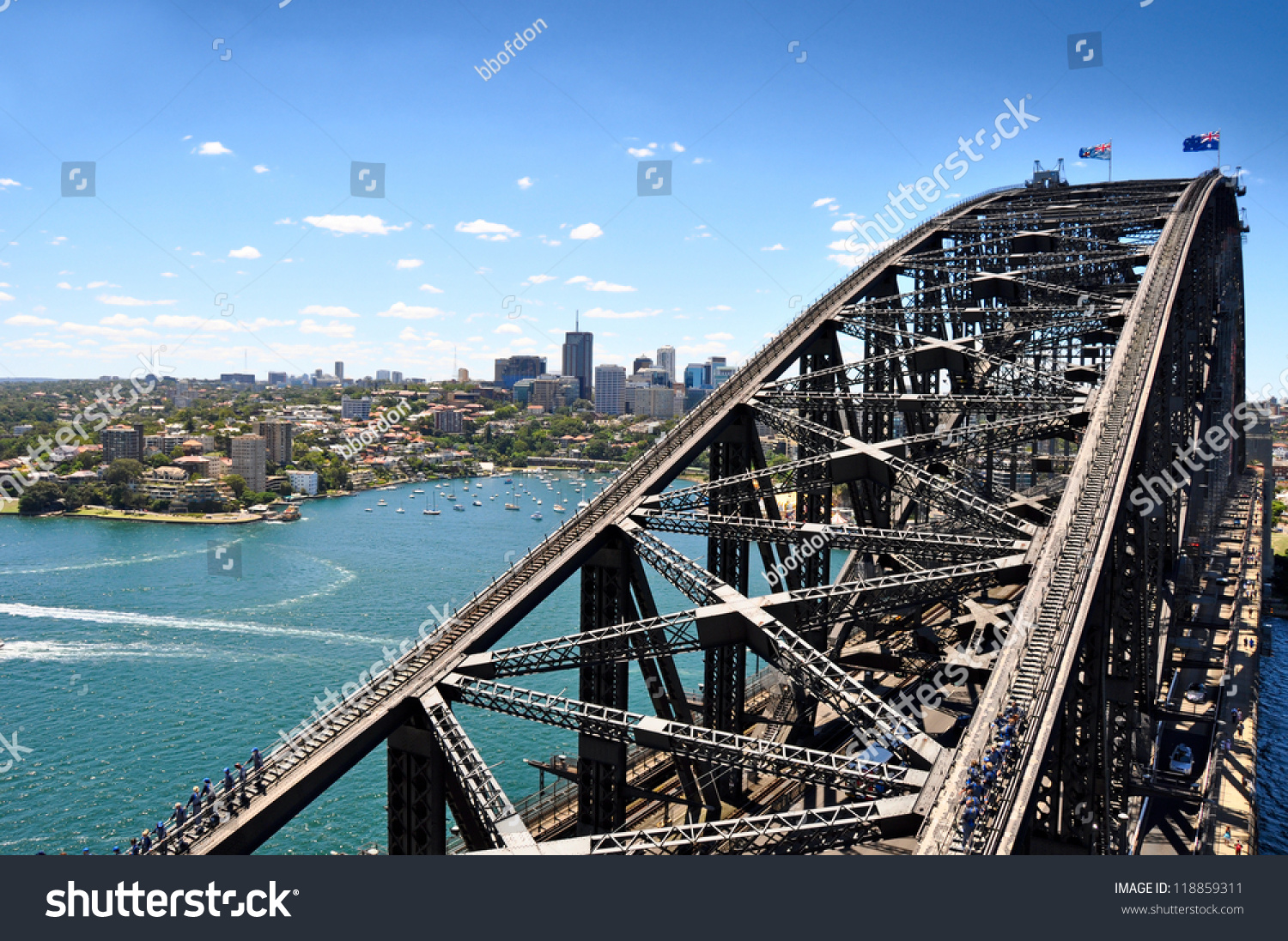 View of Sydney Harbour Bridge from the south-eastern pylon containing the tourist lookout towards North Sydney #118859311