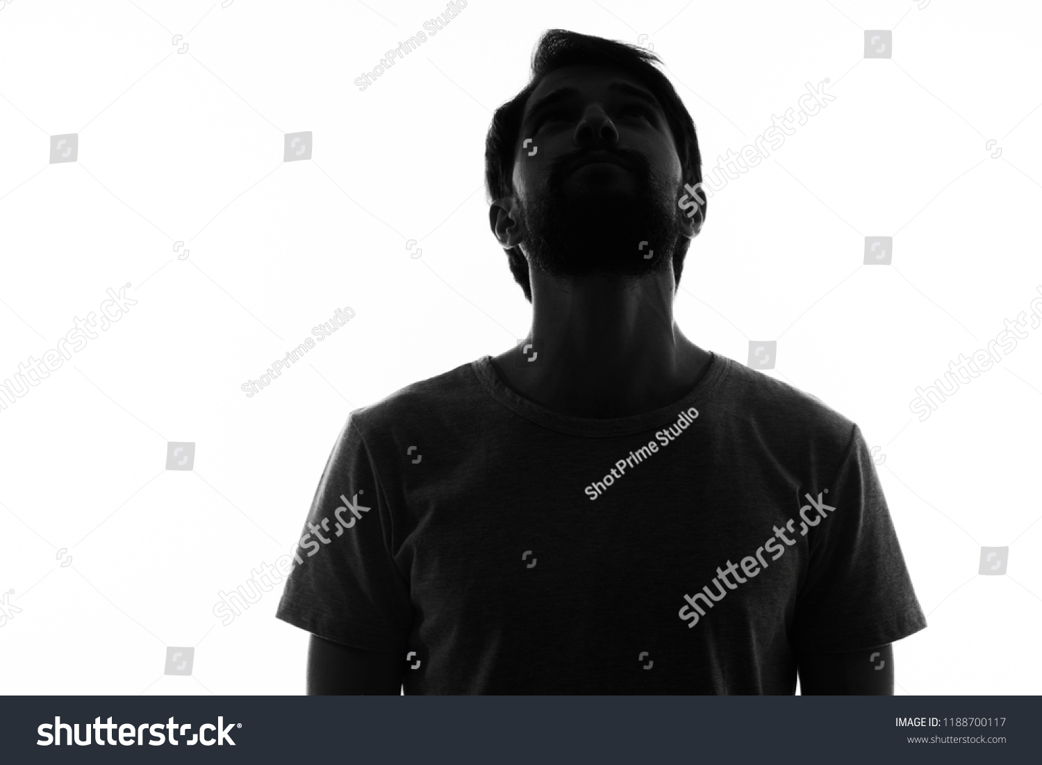 man cant head back, dark silhouette on a light background                               #1188700117
