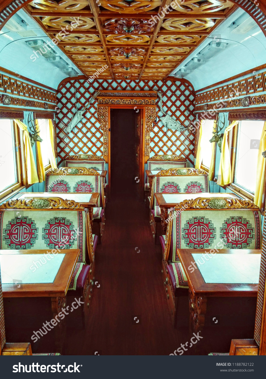 Restaurant carriage onboard the Trans Siberian Railway. Mongolia #1188782122