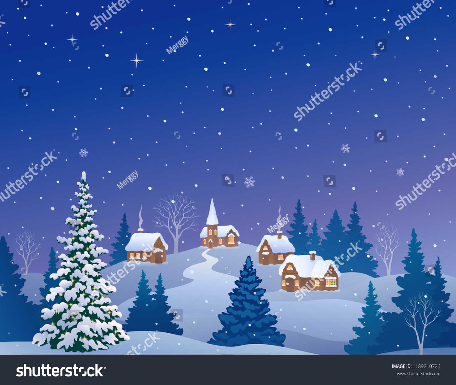 Vector cartoon illustration of a snowy winter - Royalty Free Stock ...