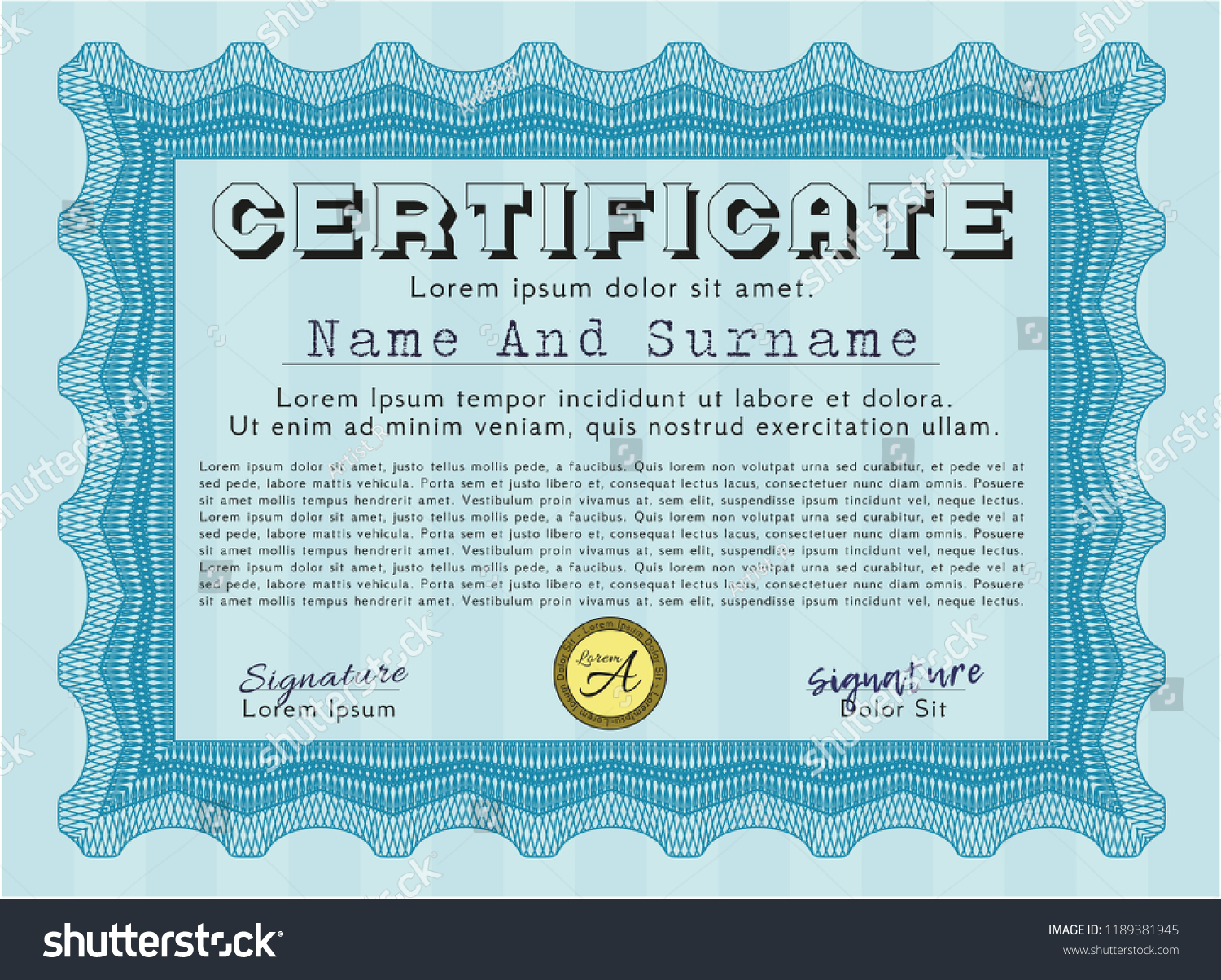 Light blue Classic Certificate template. With - Royalty Free Stock ...