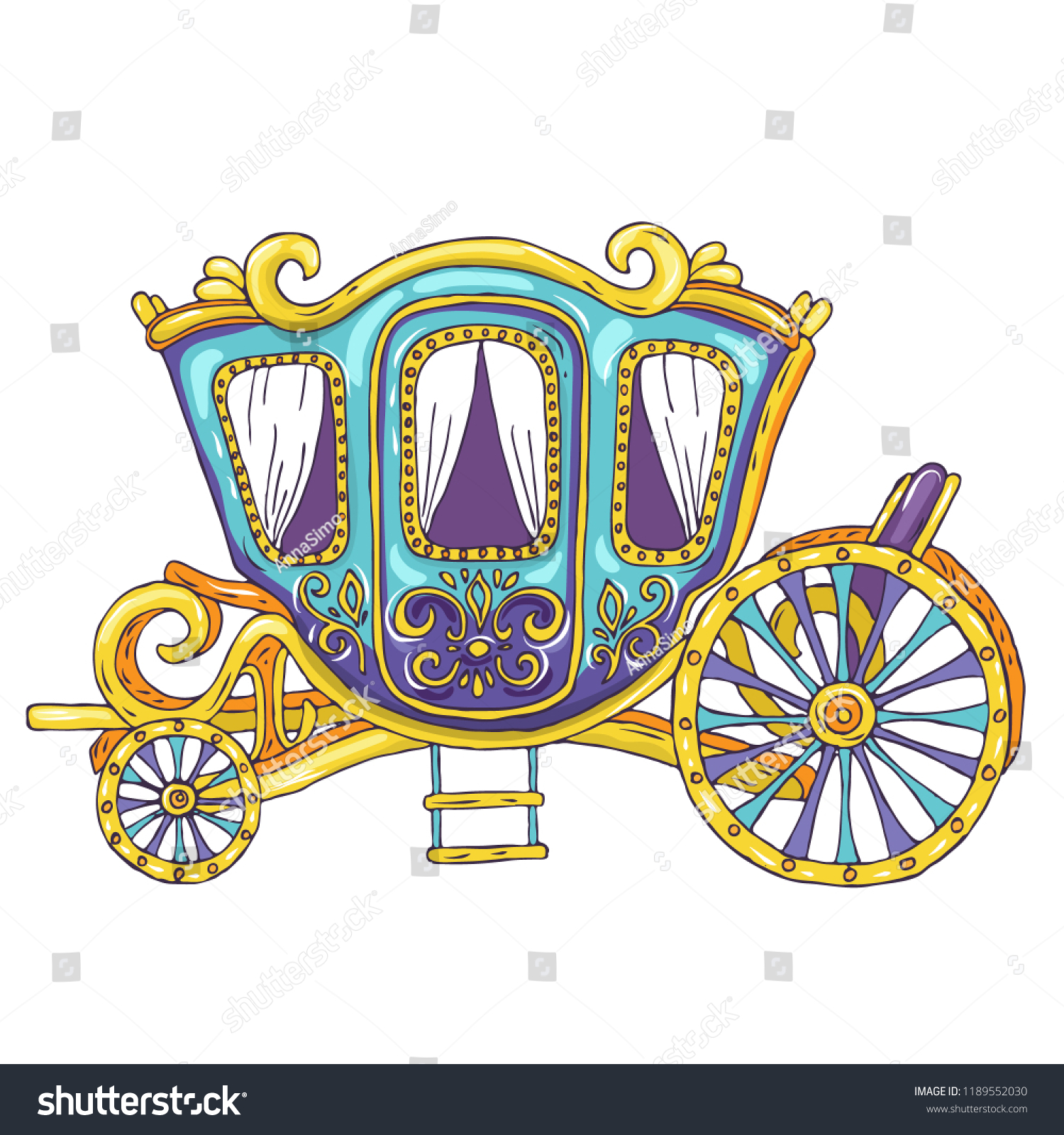 Beautiful Princess Carriage Hand Drawn Line Royalty Free Stock