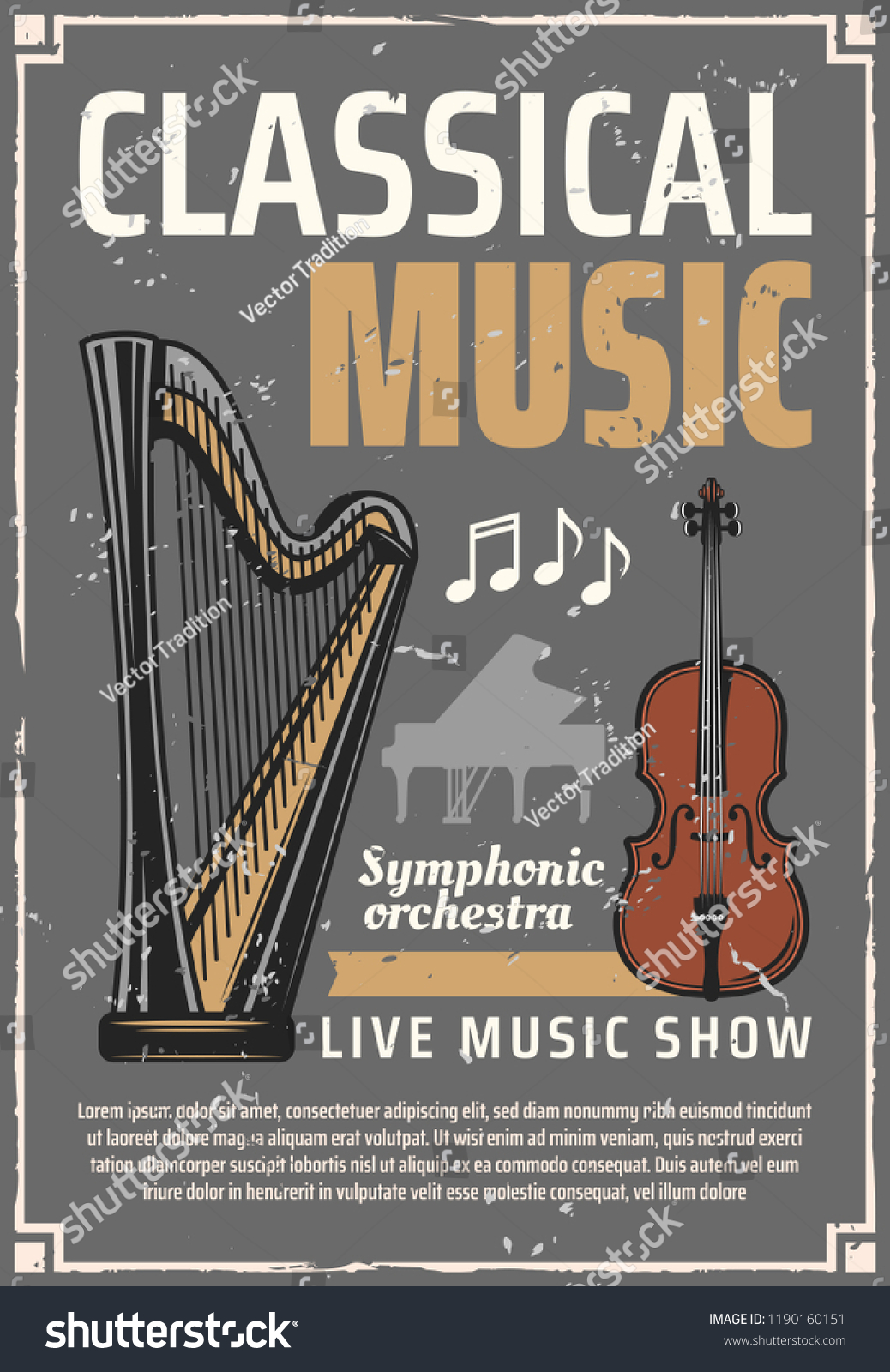 Classic music poster, retro musical instruments. - Royalty Free Stock ...