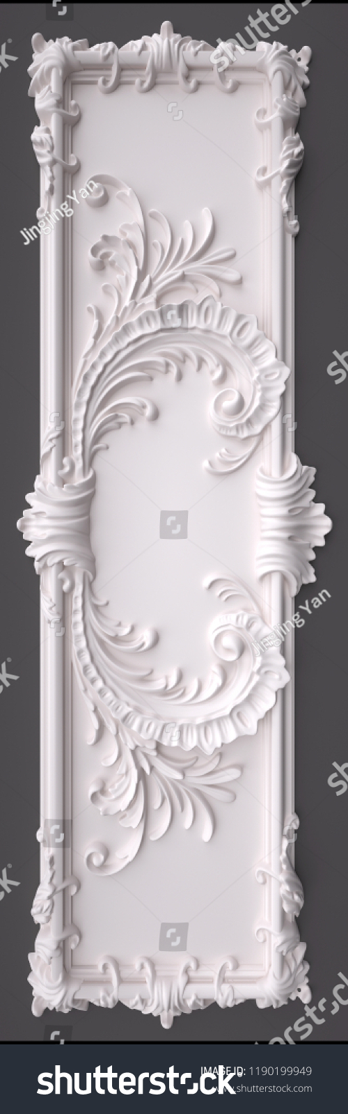 3d rendering beautiful white Gypsum carving decoration of architecture. classic interior detail made of plaster. #1190199949
