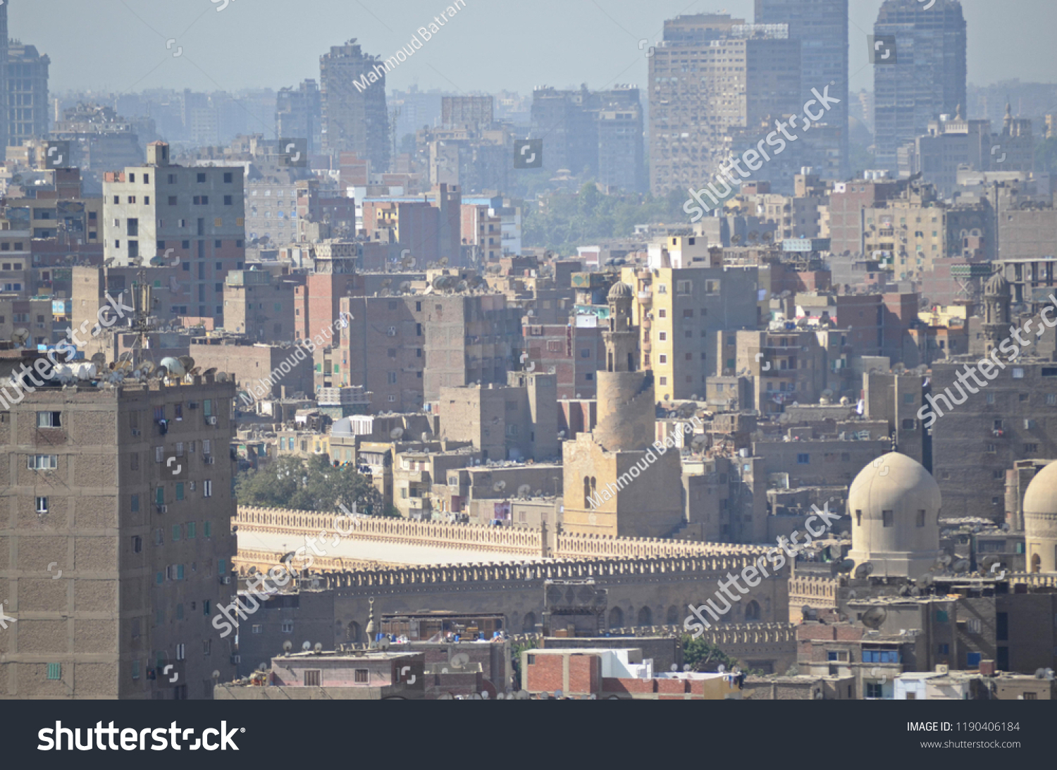 aerial shot of old cairo with new cairo in the background  #1190406184