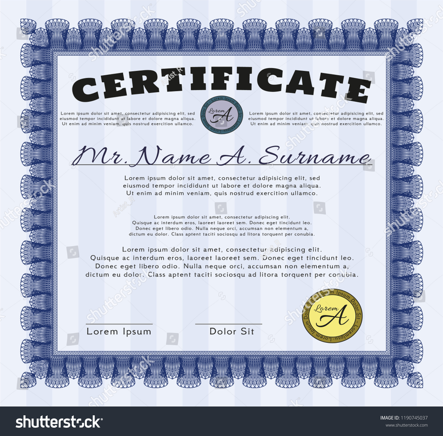 Blue Sample Certificate. With guilloche pattern - Royalty Free Stock ...