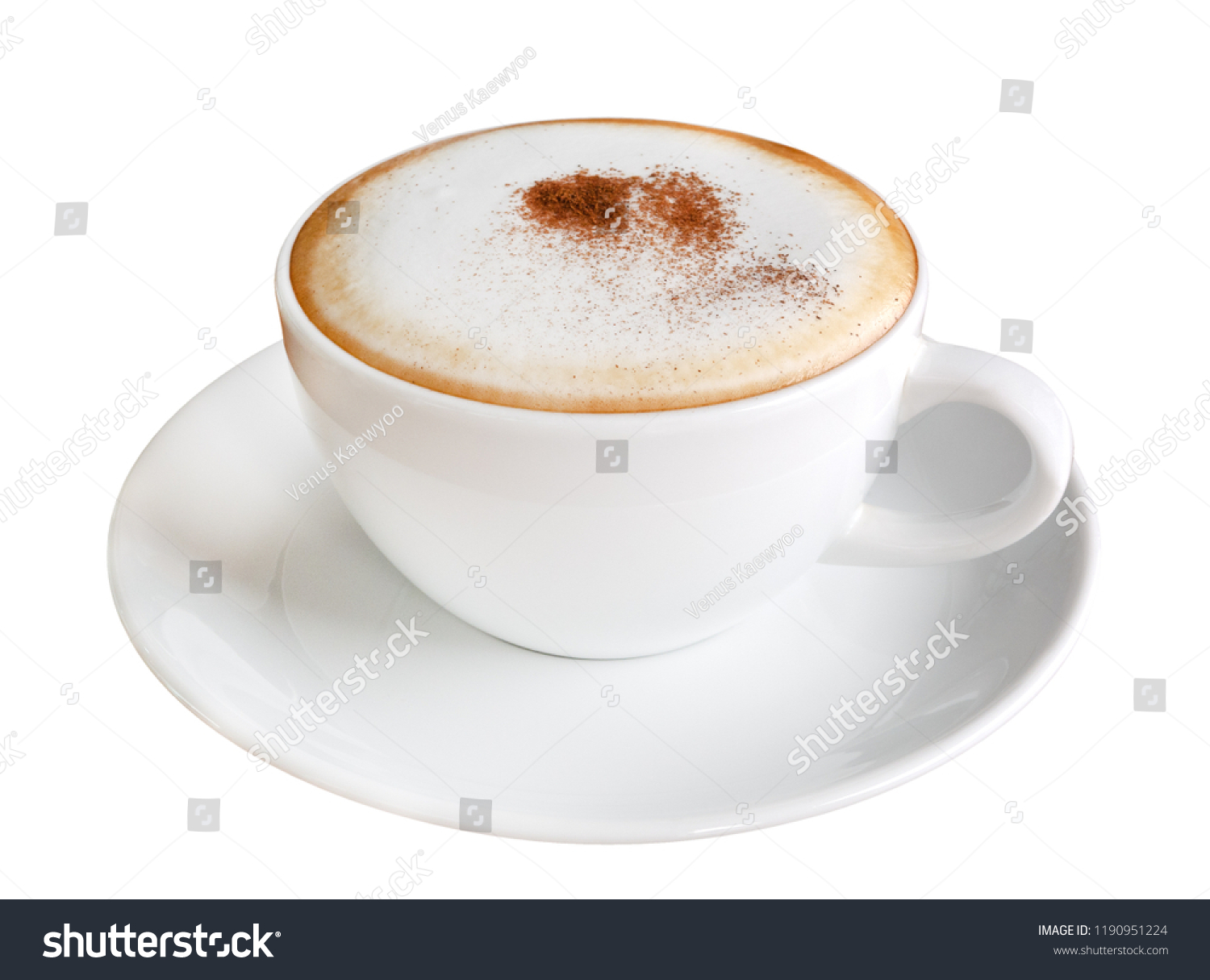 Hot coffee cappuccino in ceramic cup isolated on white background, clipping path included #1190951224