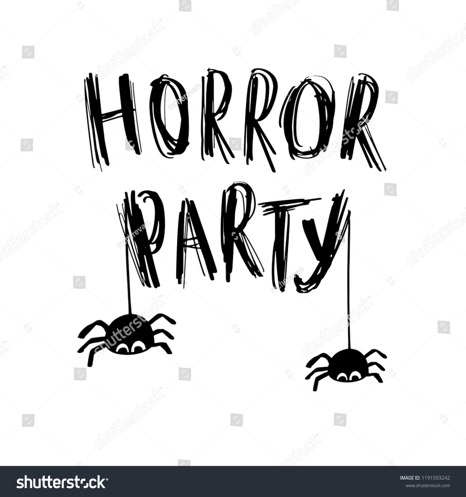 Happy halloween Card. Vector illustration with web, spider and grunge lettering text Horror Party. Trick or treat #1191593242