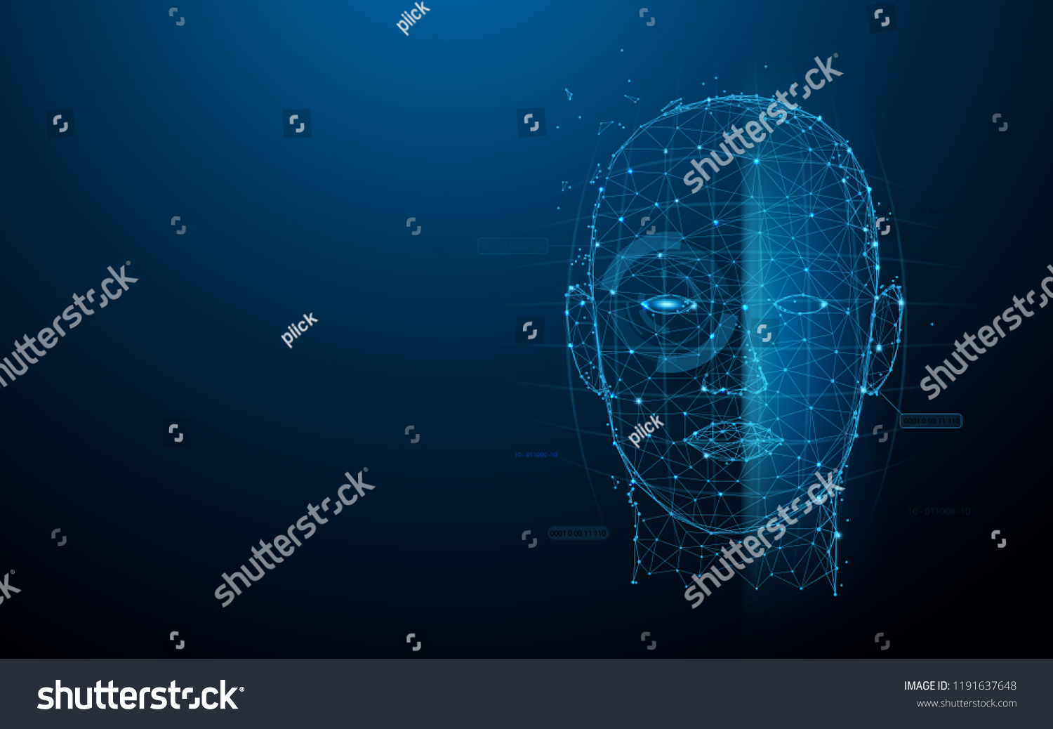 Biometric technology digital Face Scanning form lines, triangles and particle style design. Illustration vector #1191637648