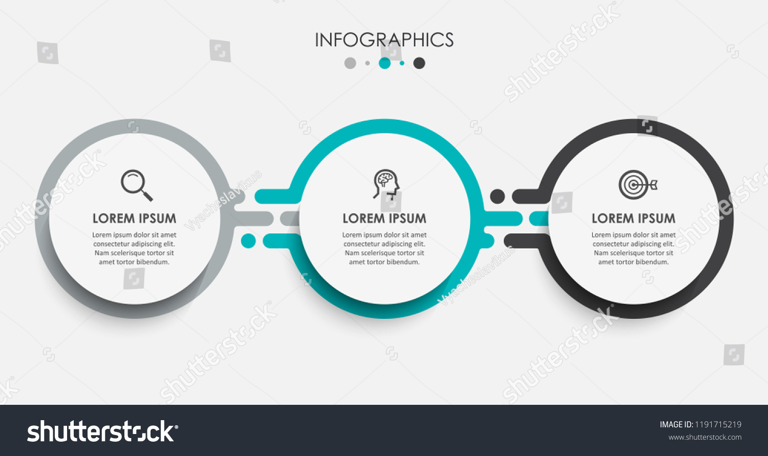 Vector Infographic label design template with icons and 3 options or steps.  Can be used for process diagram, presentations, workflow layout, banner, flow chart, info graph. #1191715219