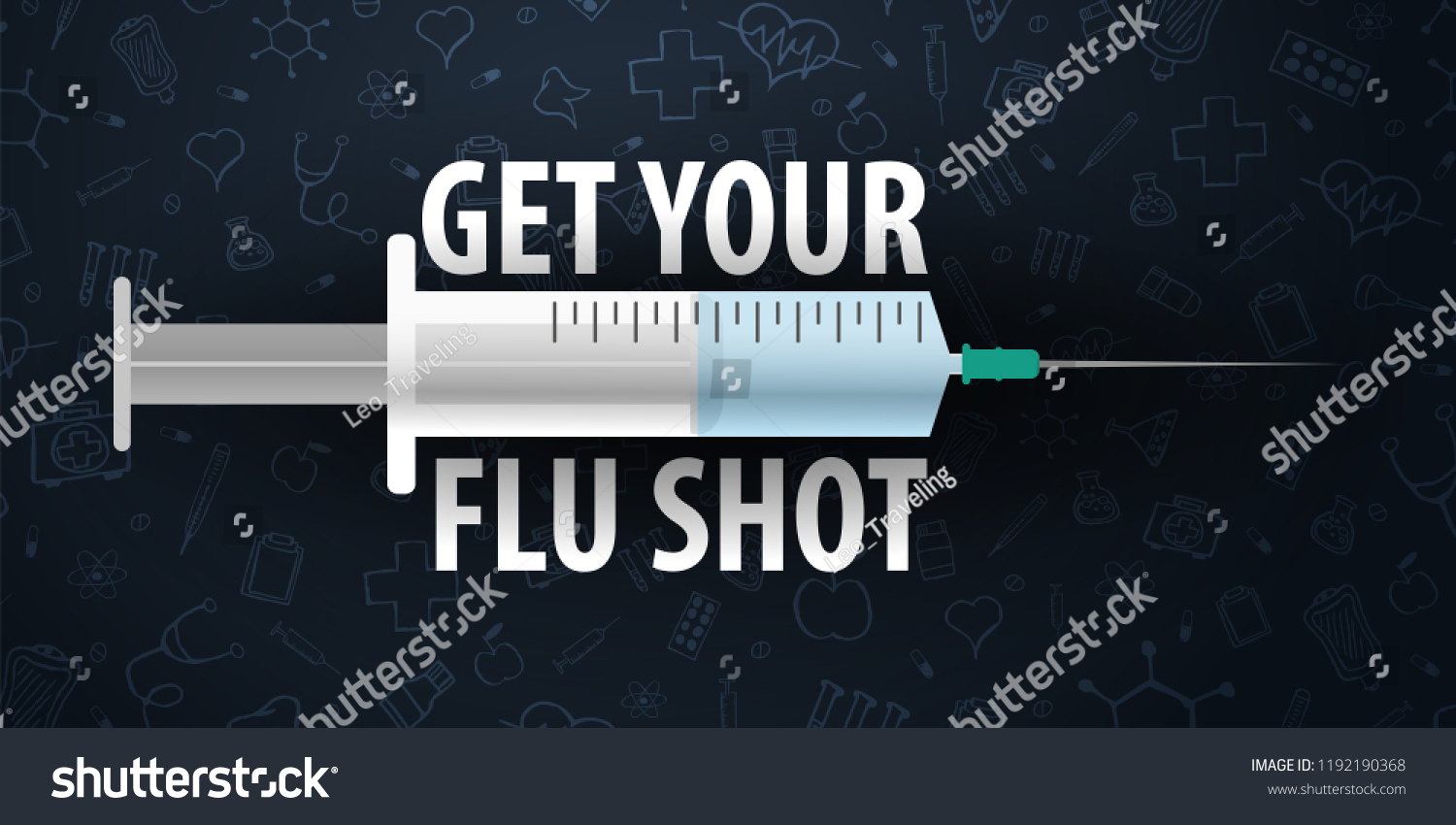 Vaccination. Get your Flu Shot. Medical poster. Health care. Vector medicine illustration #1192190368