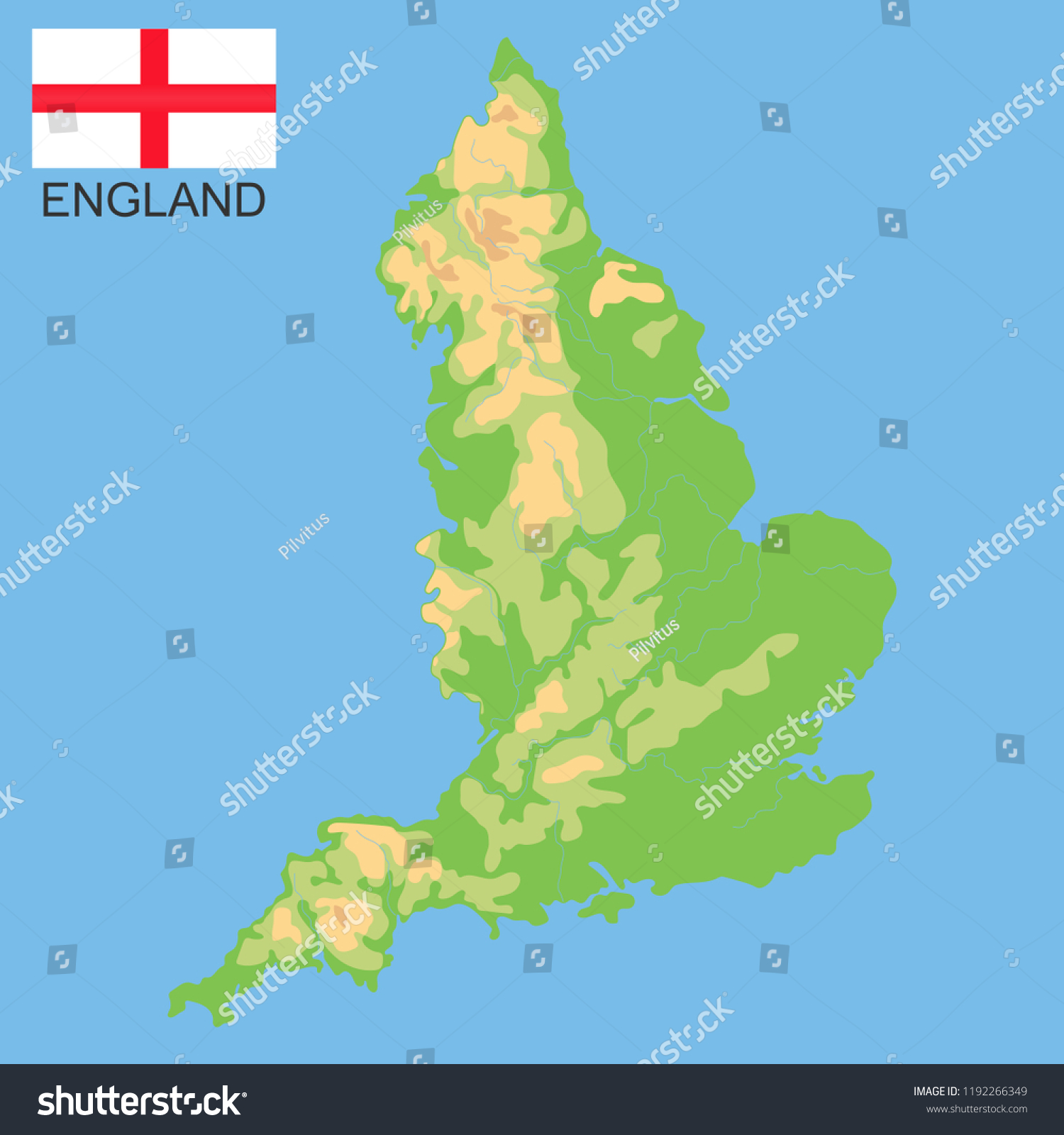 England Detailed Physical Map Of England Royalty Free Stock Vector Avopix 1192266349