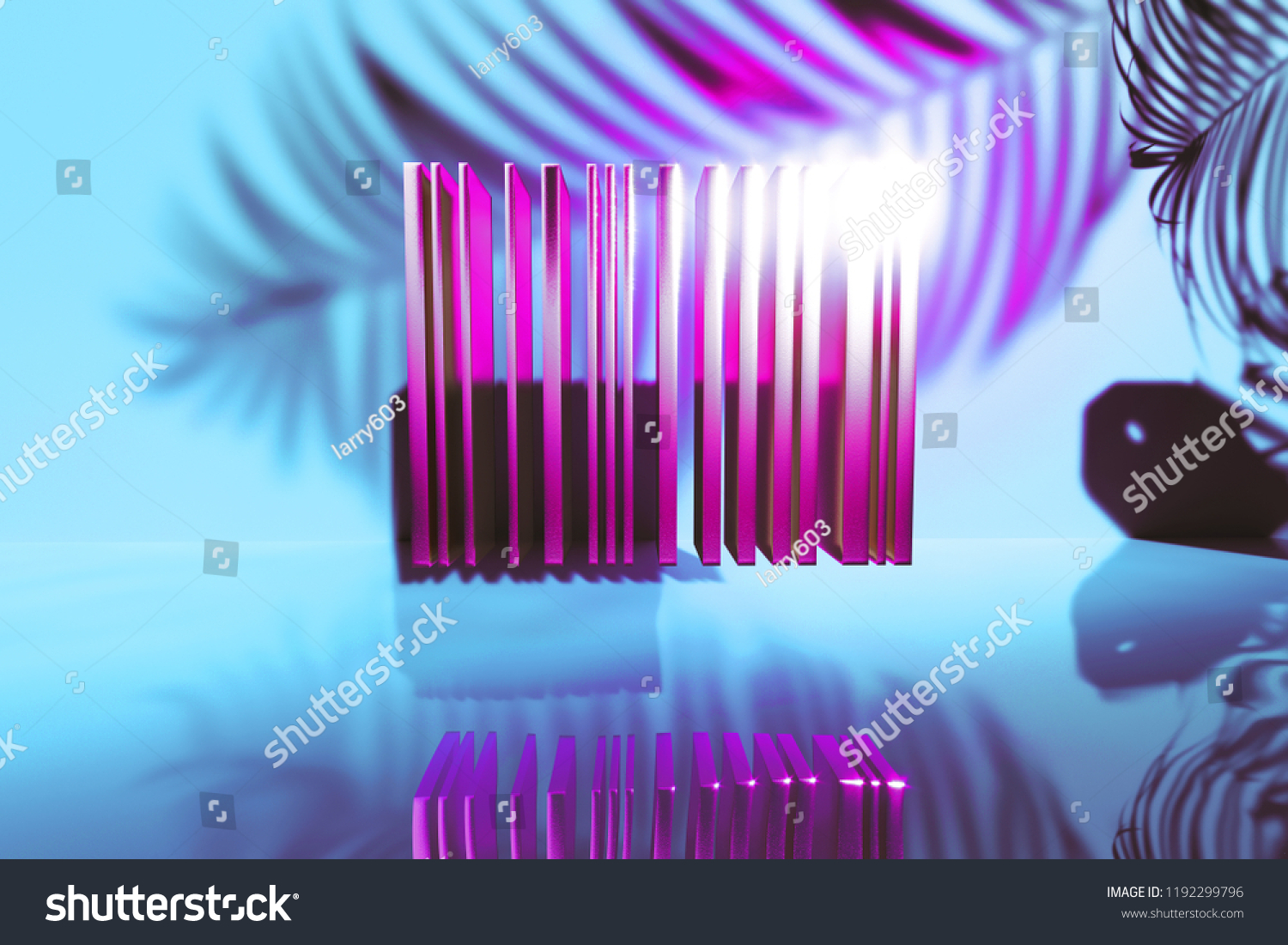 fuchsia isolated icon on cyan glossy background with tropical plant shadow. 3d render #1192299796