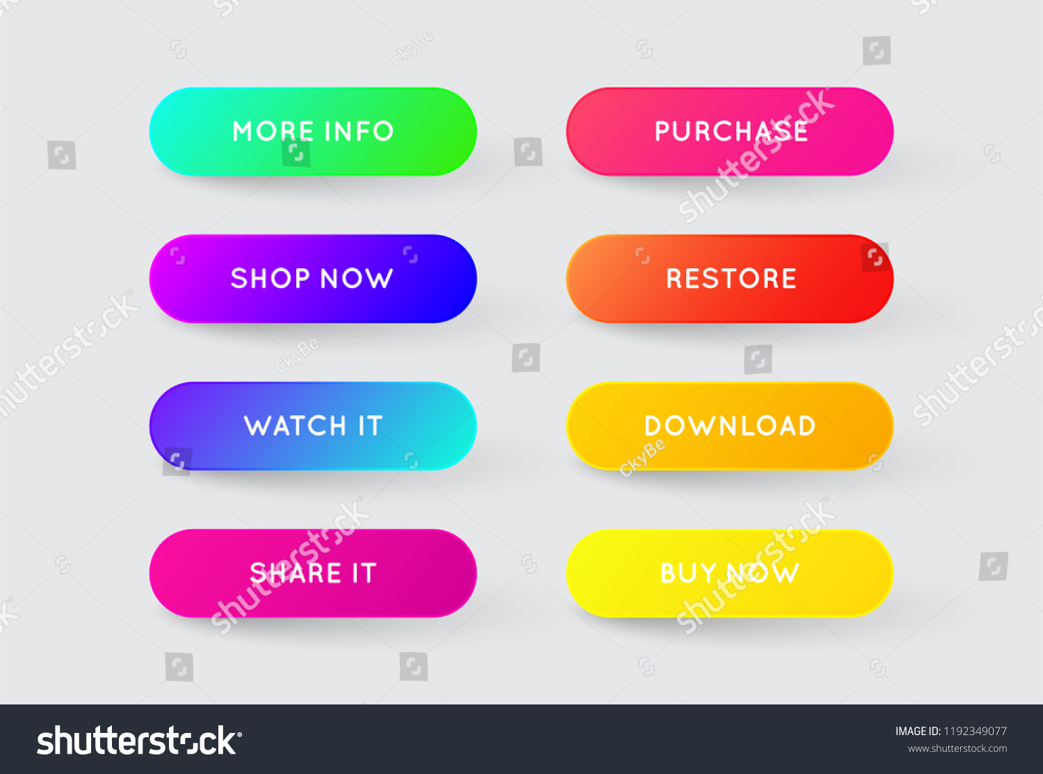 Vector Set of Modern Gradient App or Game Buttons. Trendy gradient colors with shadows. #1192349077