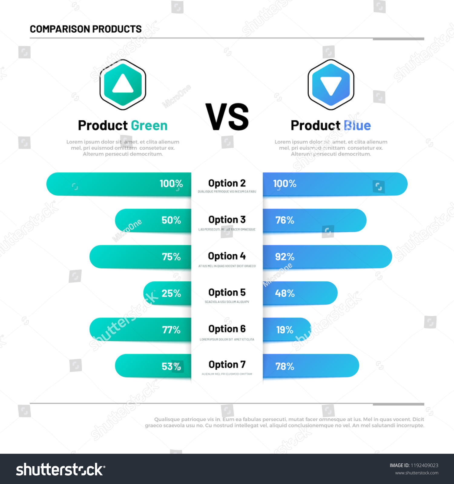 Comparison table. Graphs for product compare. Choosing and comparison content. Vector infographic concept comparison graph, compare chart illustration #1192409023