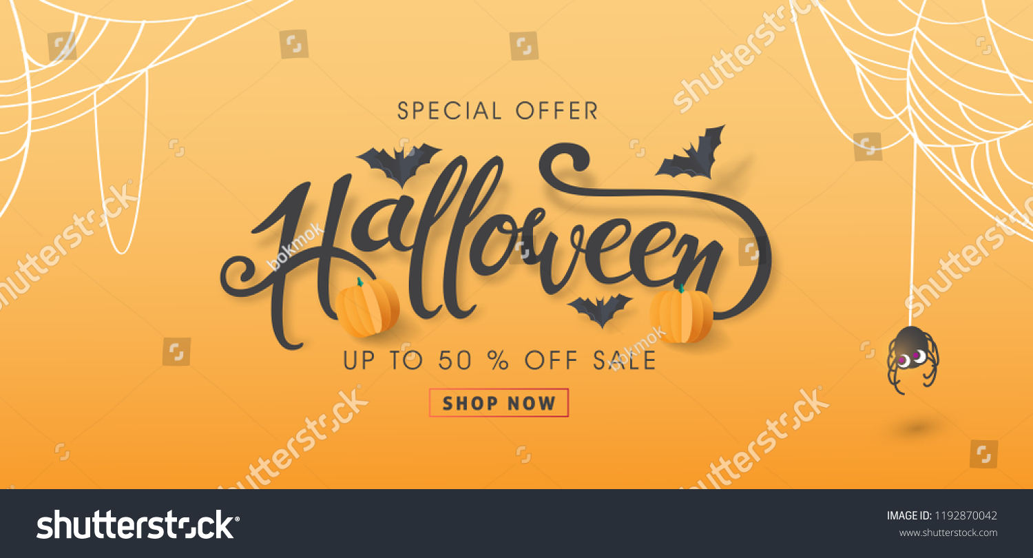 Happy Halloween sale banners or party invitation background.Vector illustration .calligraphy of "halloween" #1192870042
