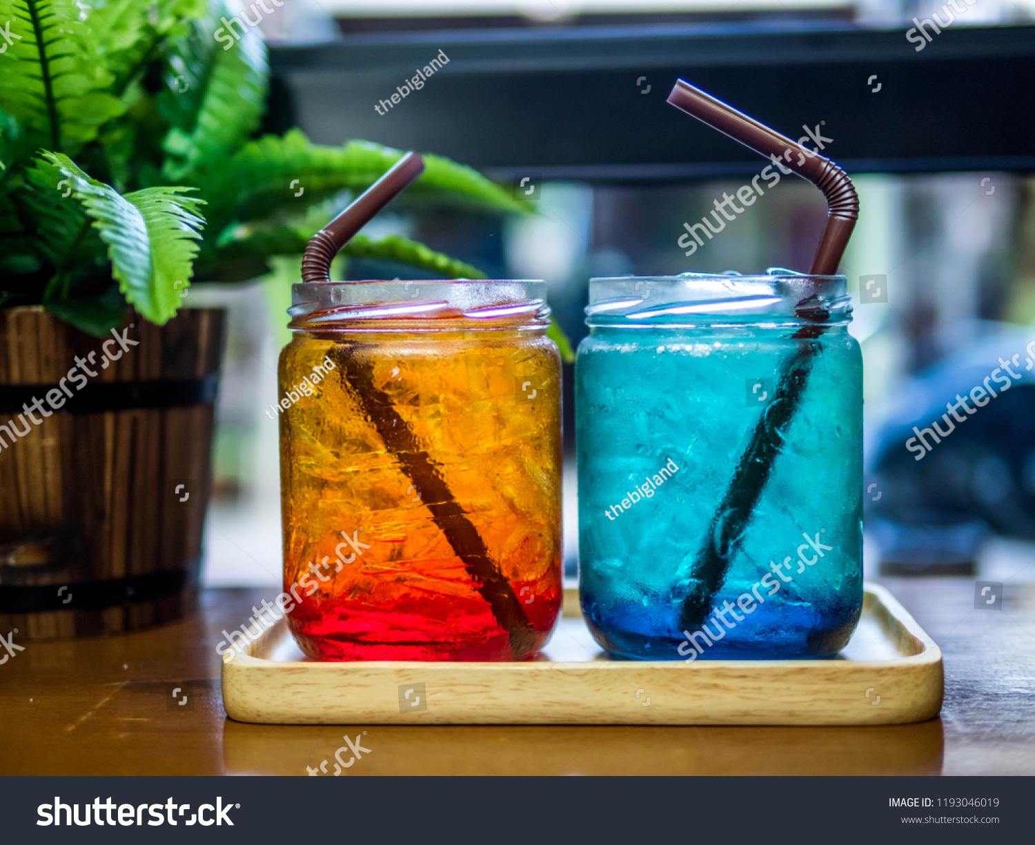 Italian soda, blue soda and red soda. sweet with soda on the table. #1193046019