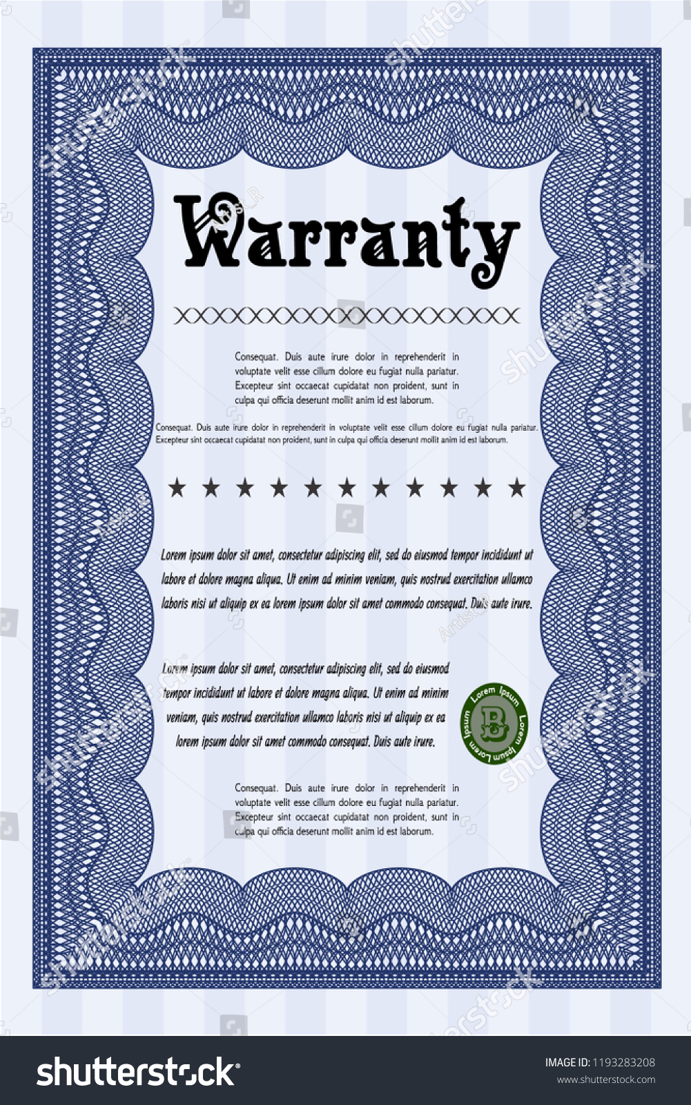 Blue Retro Warranty Certificate template. - Royalty Free Stock Vector ...