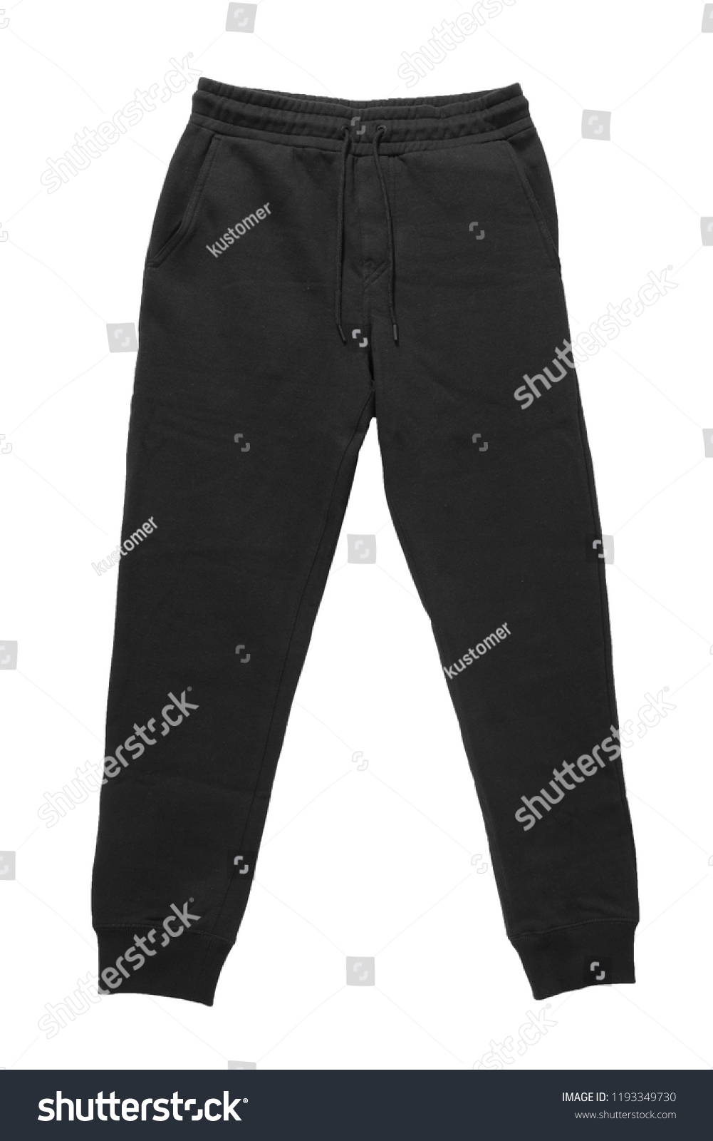 Blank training jogger pants color black front view on white background
 #1193349730