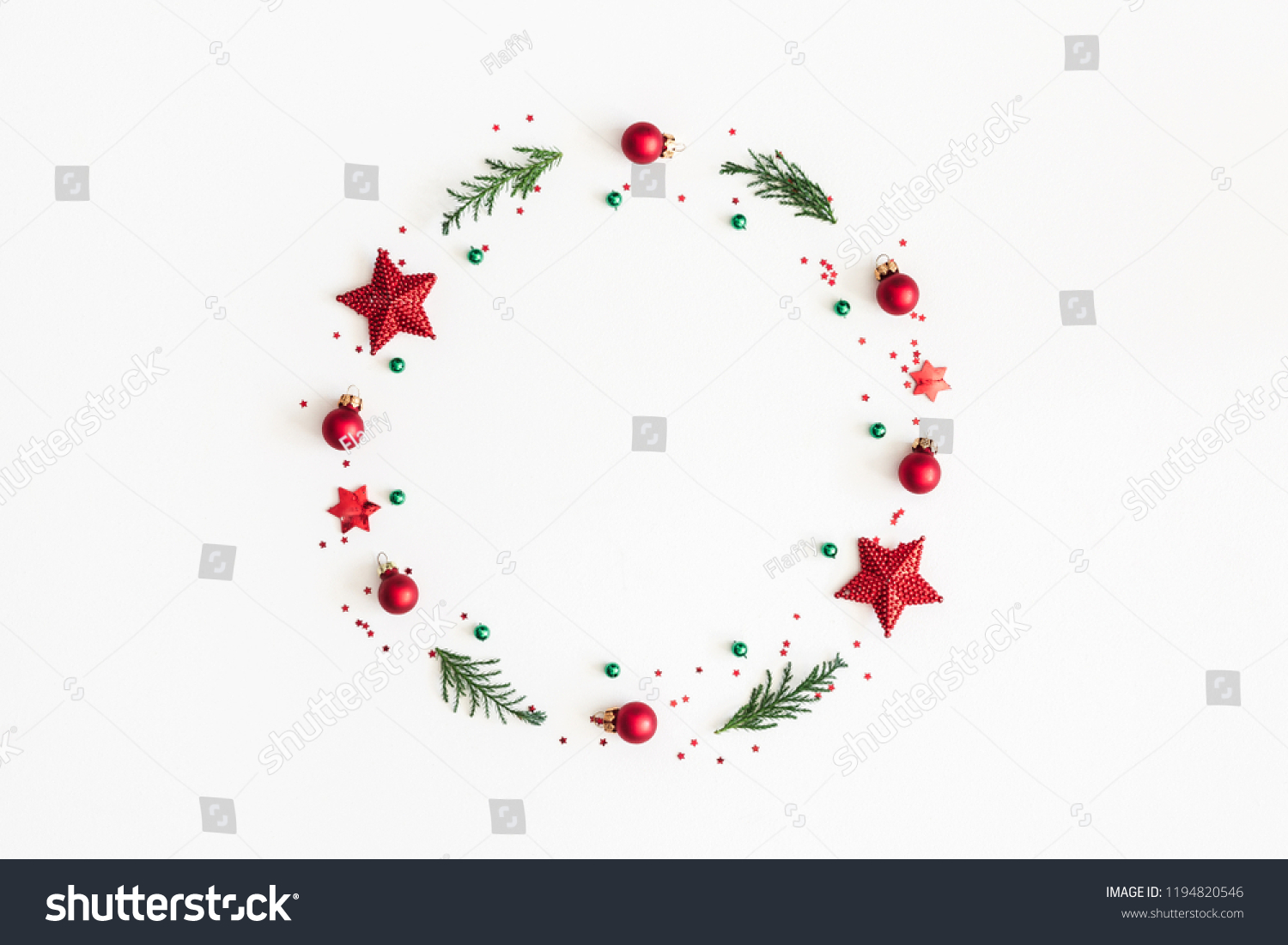 Christmas composition. Christmas wreath on white background. Flat lay, top view, copy space #1194820546