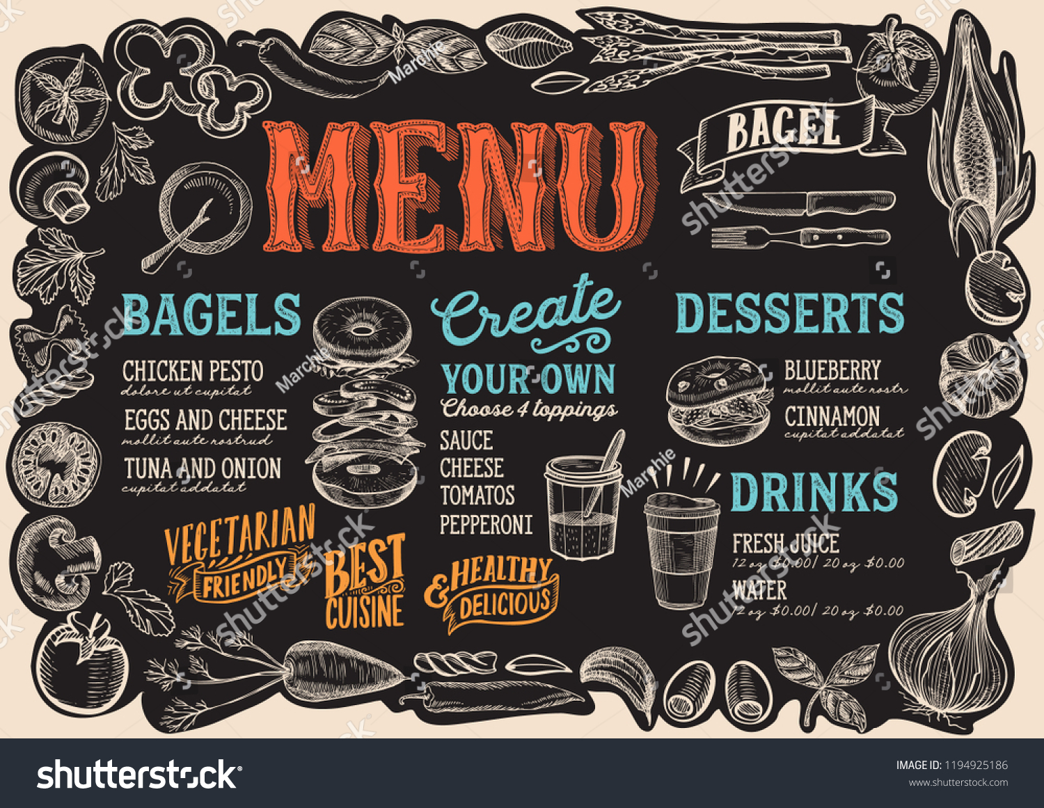 Bagel and sandwich menu template for restaurant - Royalty Free Stock ...