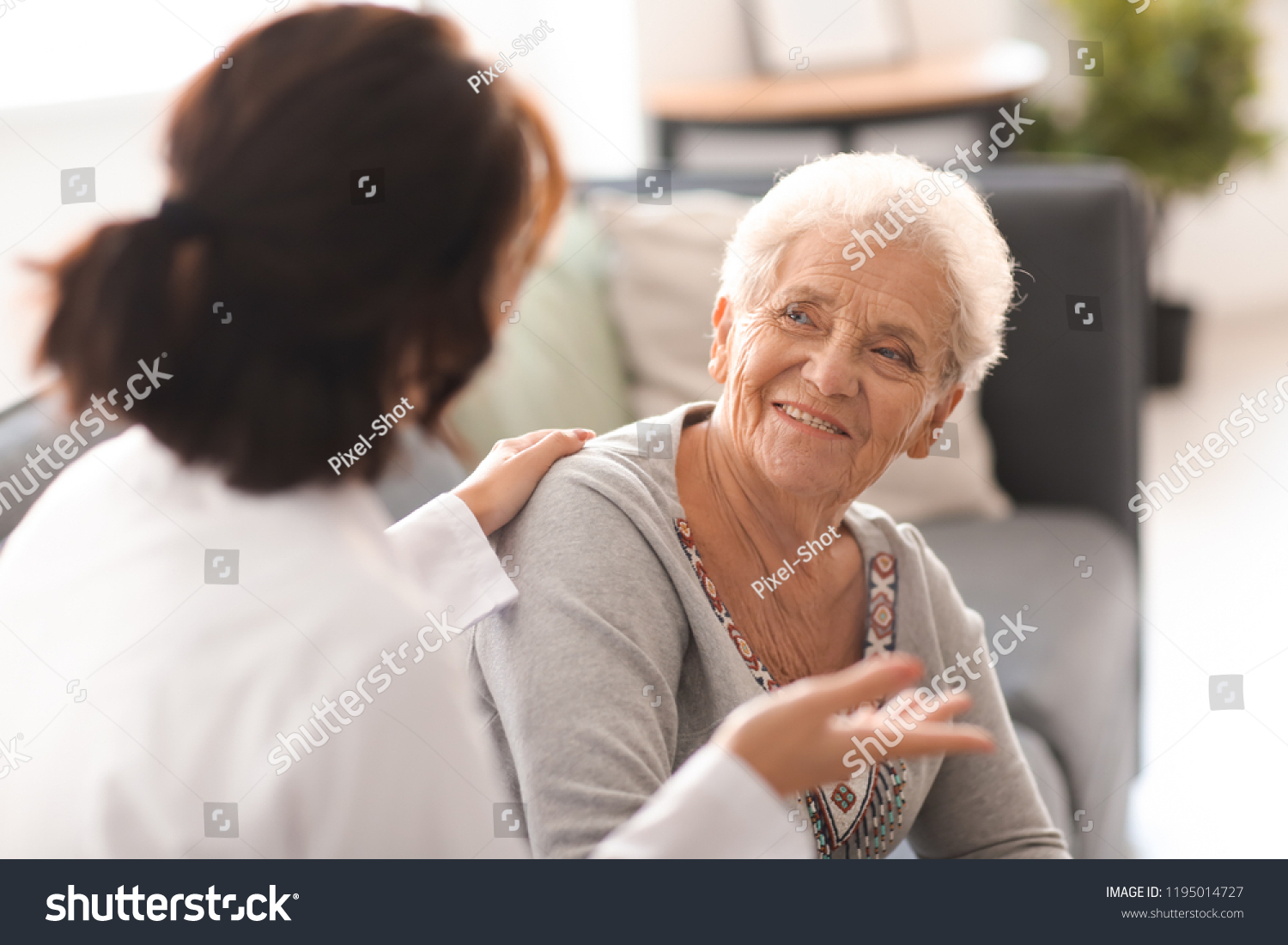 Young doctor visiting elderly woman at home #1195014727