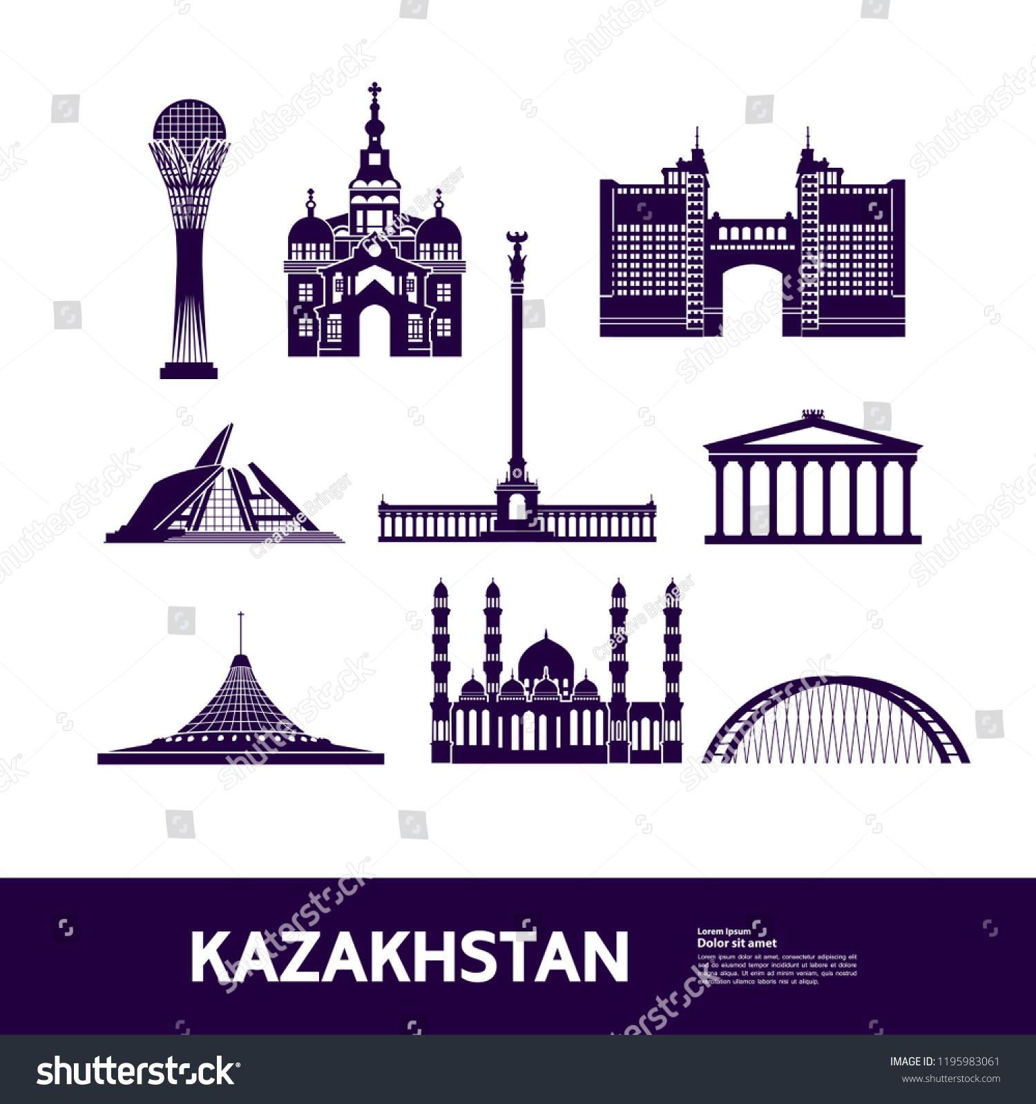 Kazakhstan Travel Destination vector. #1195983061
