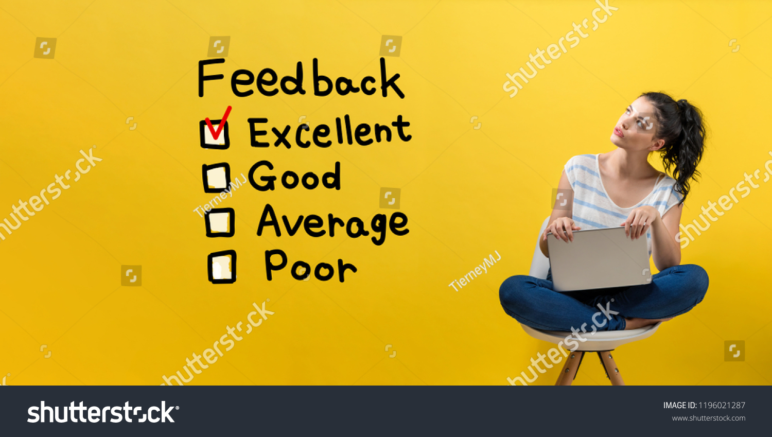Feedback with young woman using a laptop computer  #1196021287